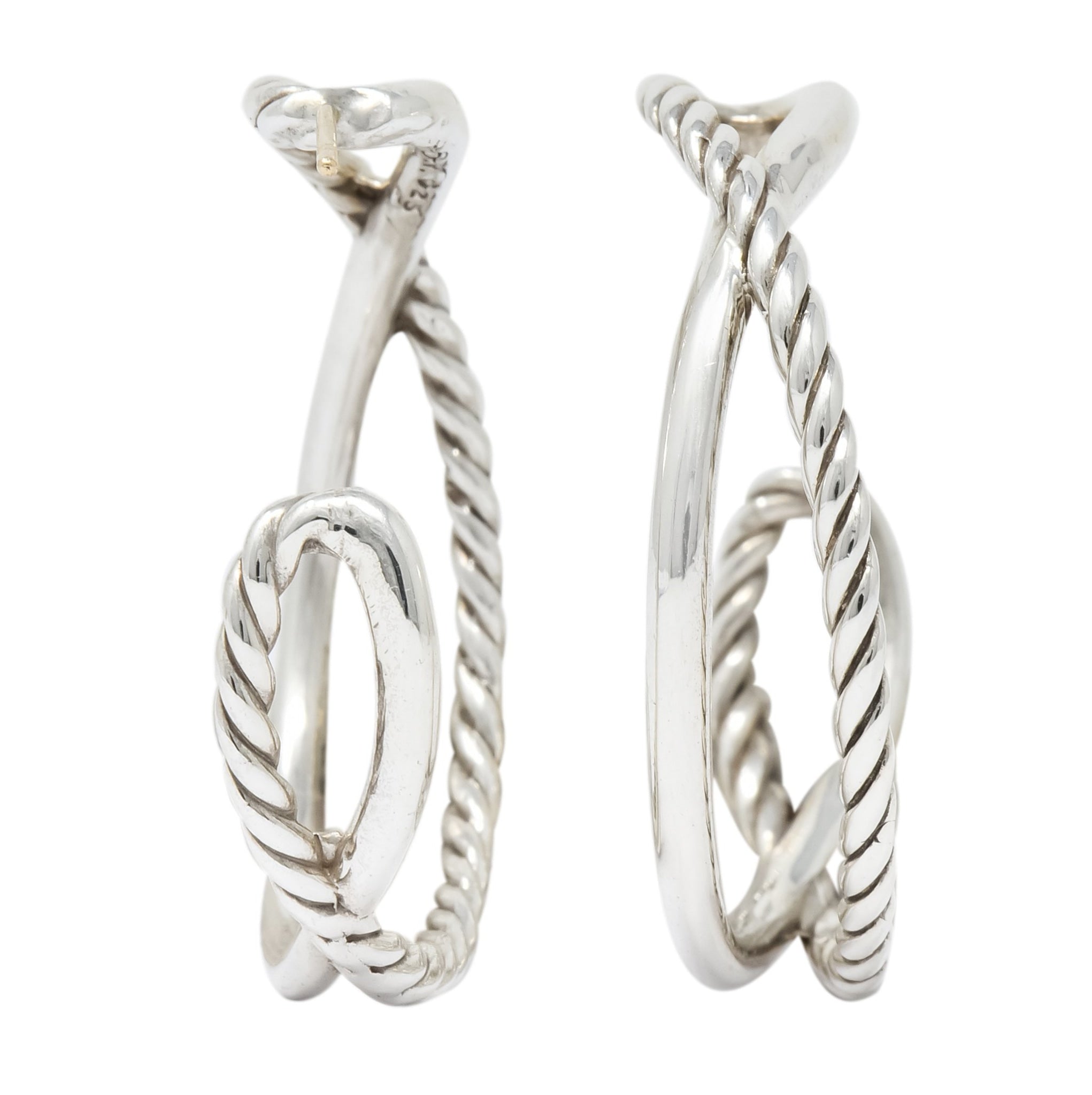 David Yurman Sterling Silver Twisted Cable Hoop Earrings - Wilson's Estate Jewelry