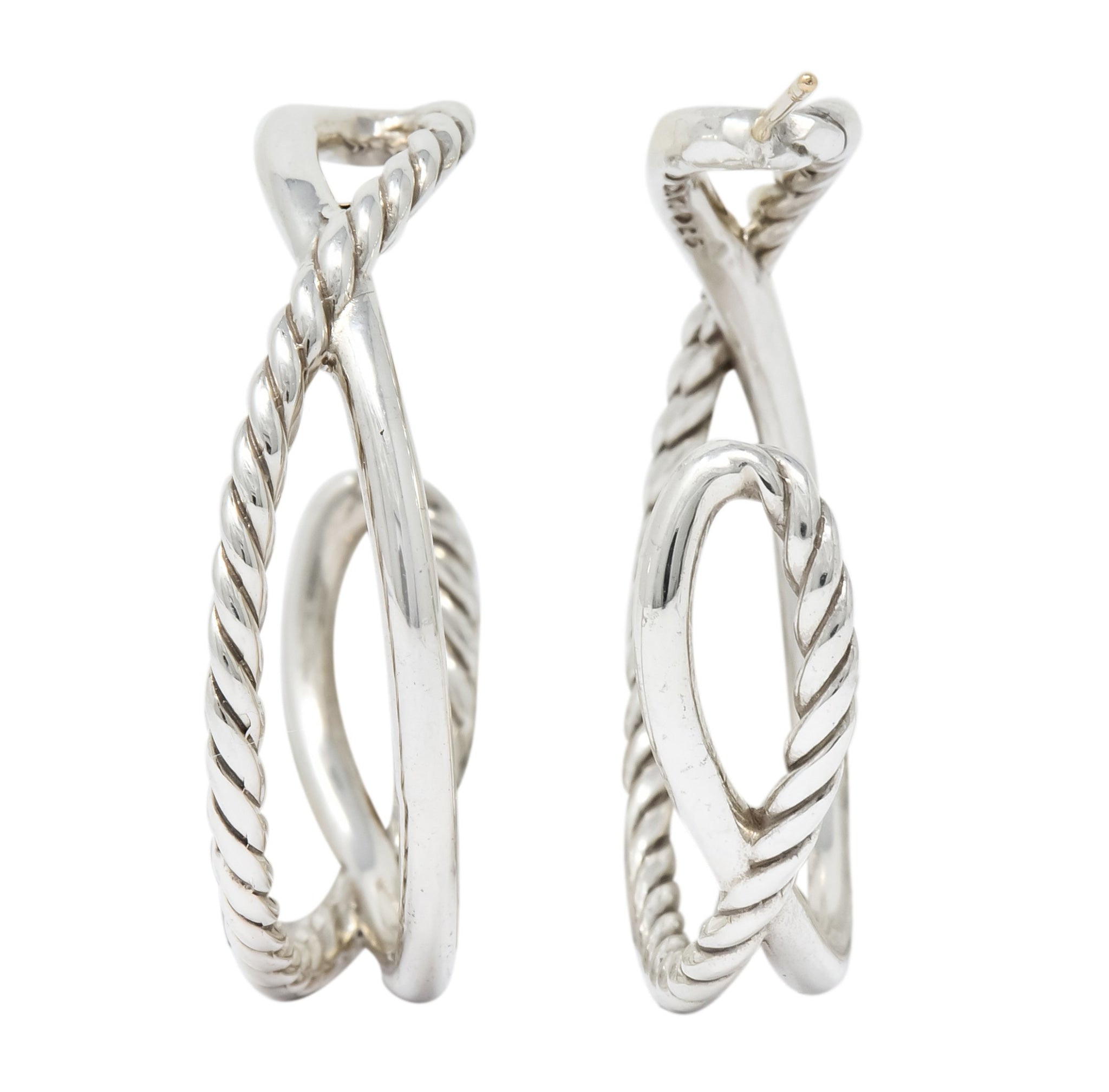 David Yurman Sterling Silver Twisted Cable Hoop Earrings - Wilson's Estate Jewelry