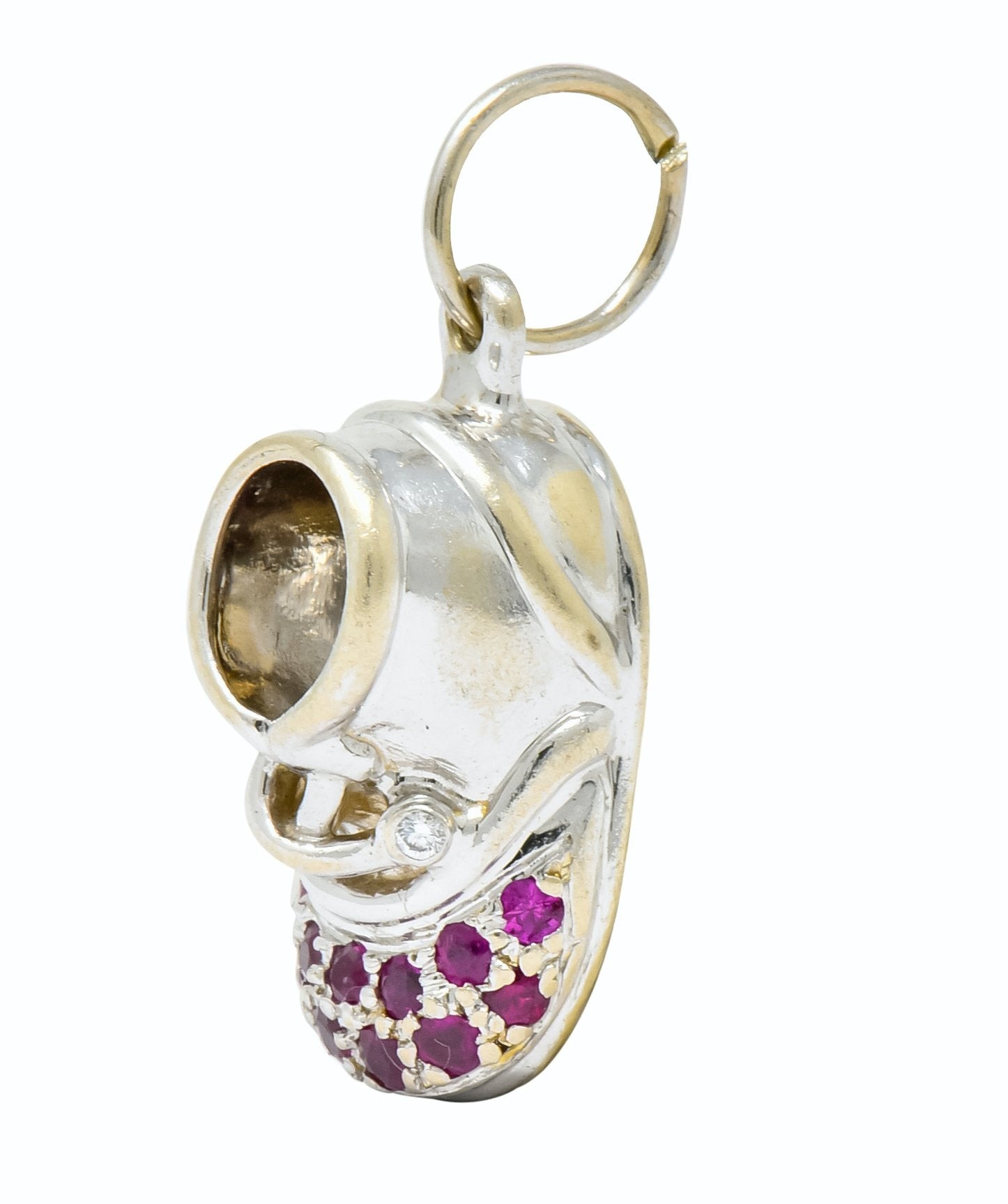 Diamond 0.25 CTW Pink Sapphire 18 Karat Gold Baby Shoe Charm - Wilson's Estate Jewelry