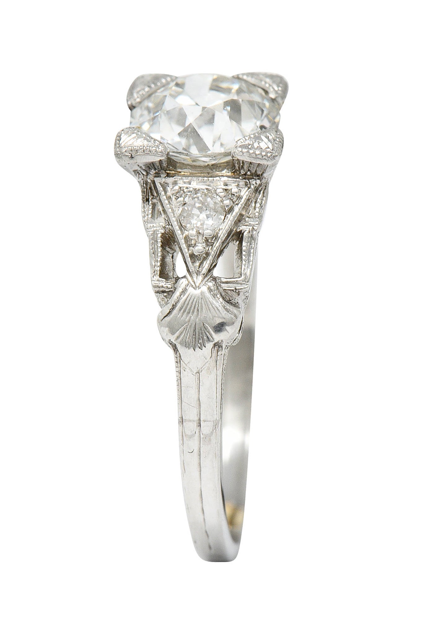 Art Deco 1.12 CTW Diamond Platinum Geometric Foliate Engagement Ring GIARing - Wilson's Estate Jewelry