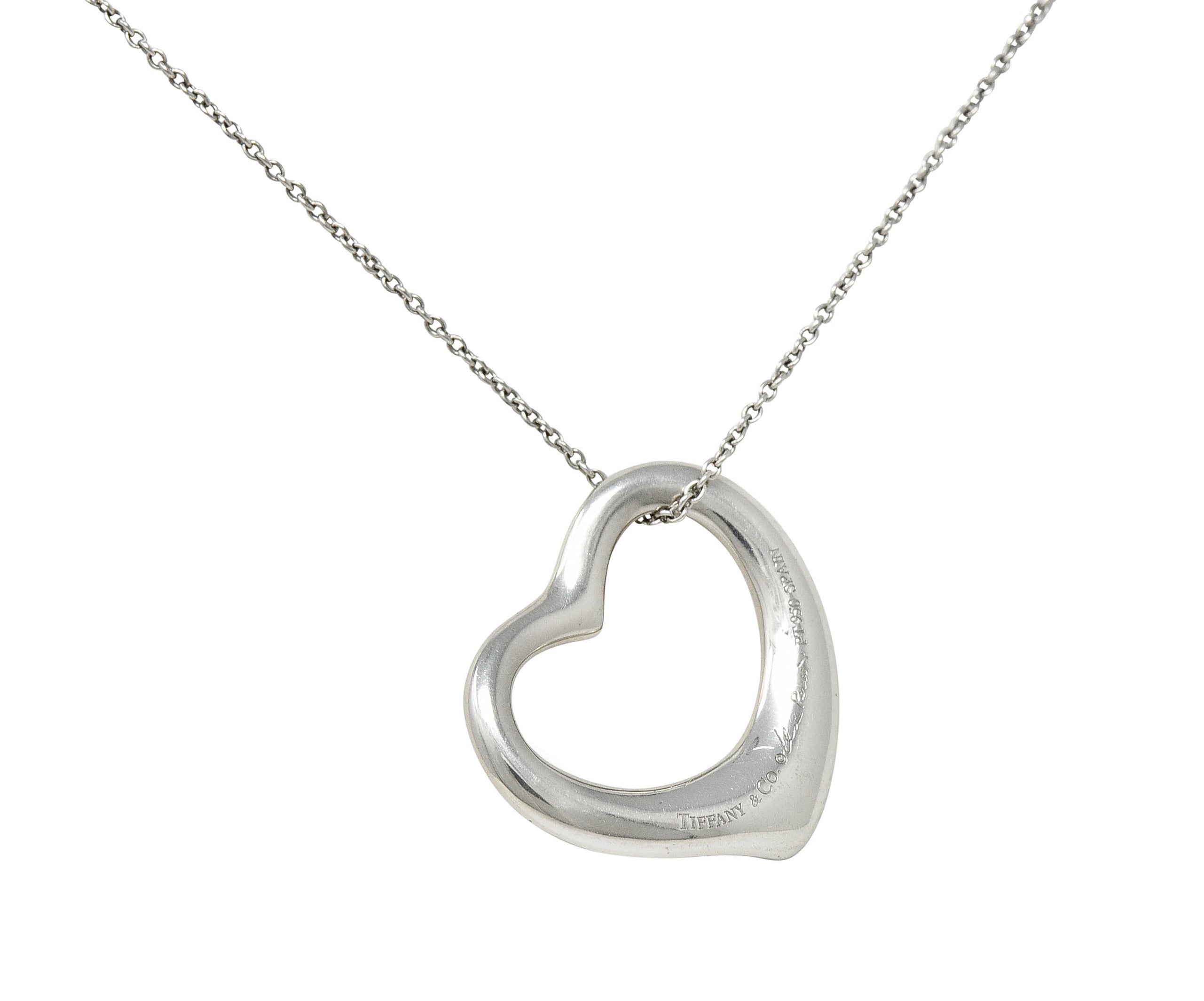 Elsa Peretti Tiffany & Co. Diamond Platinum 22 MM Open Heart Pendant NecklaceNecklace - Wilson's Estate Jewelry