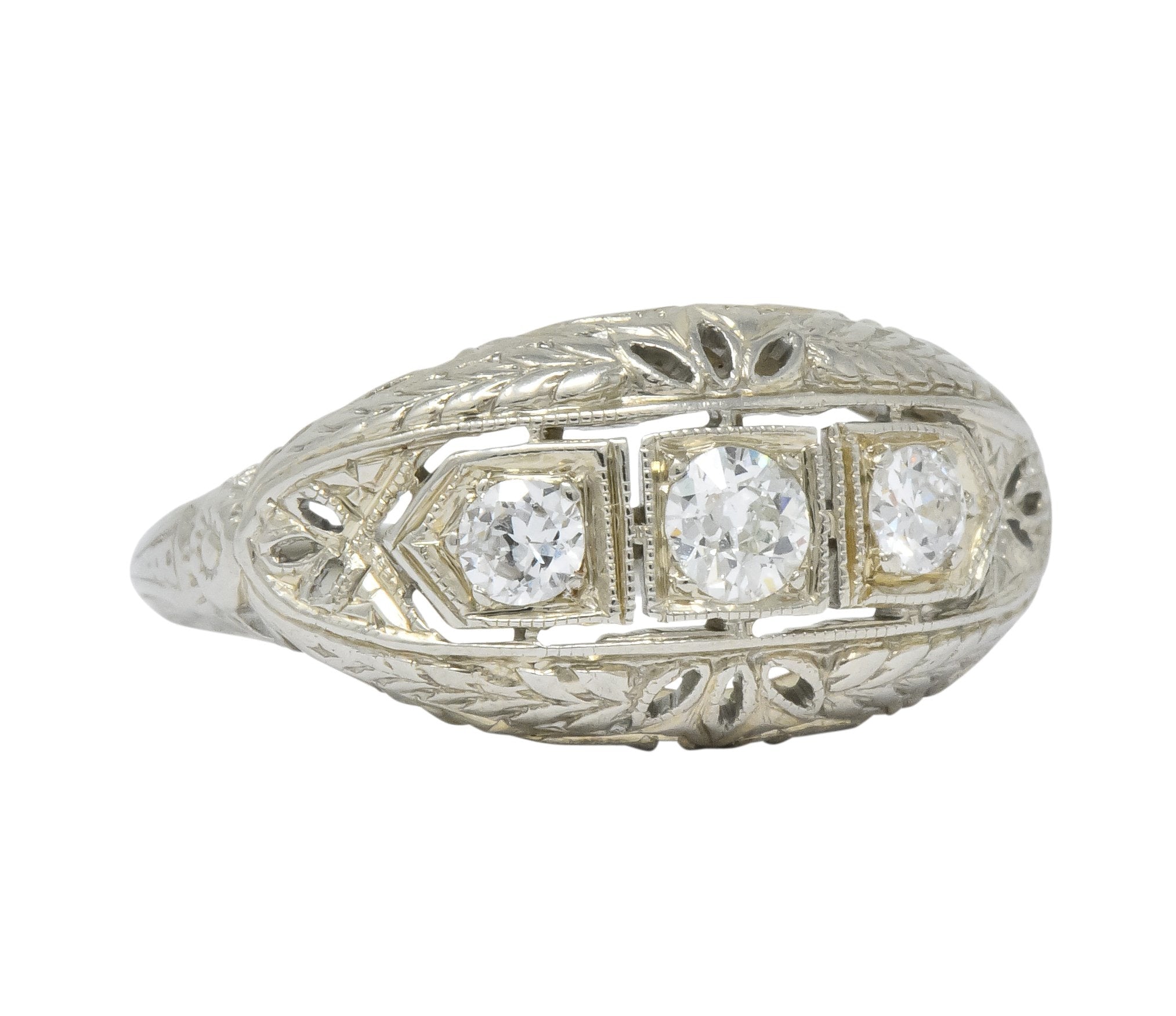 Edwardian 0.40 CTW Diamond 18 Karat White Gold Engagement Ring - Wilson's Estate Jewelry