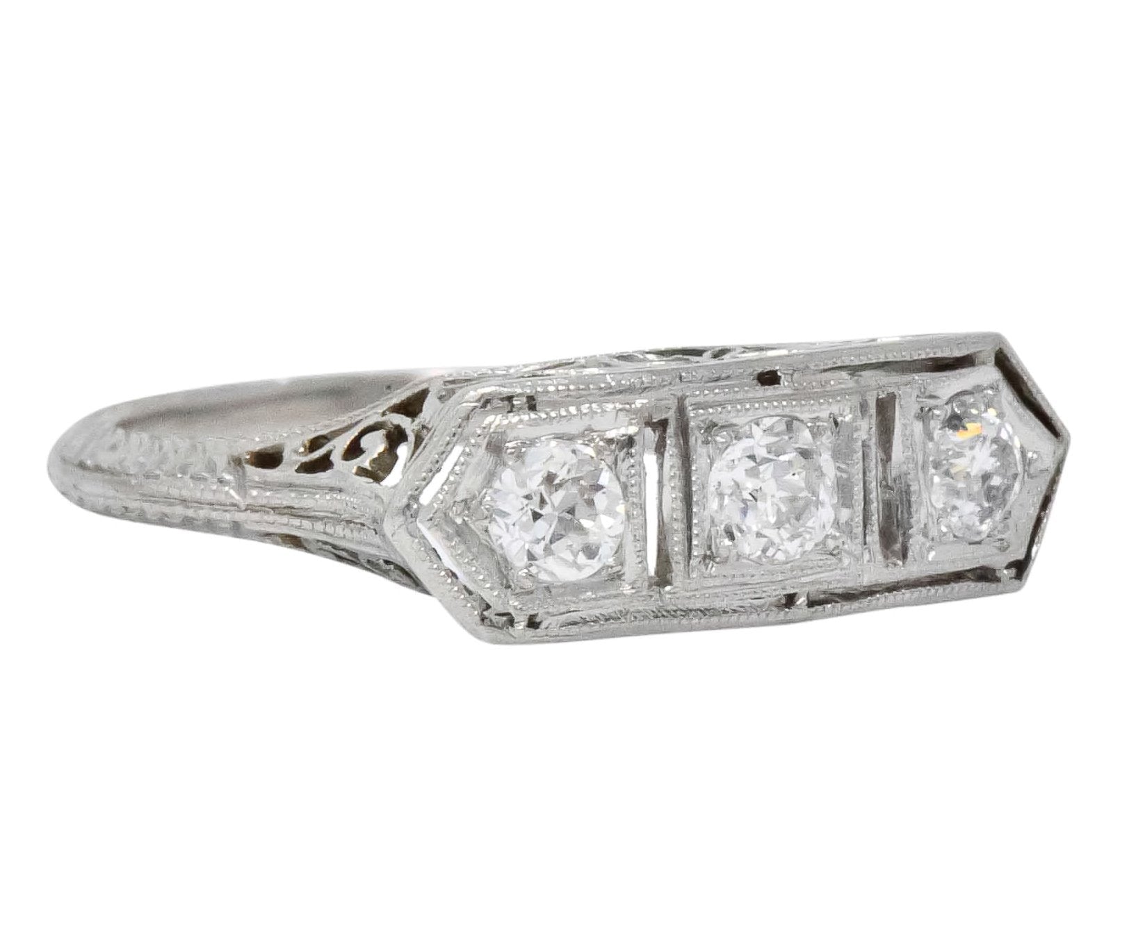 Edwardian 0.45 CTW Old European Diamond Platinum Three Stone Ring - Wilson's Estate Jewelry