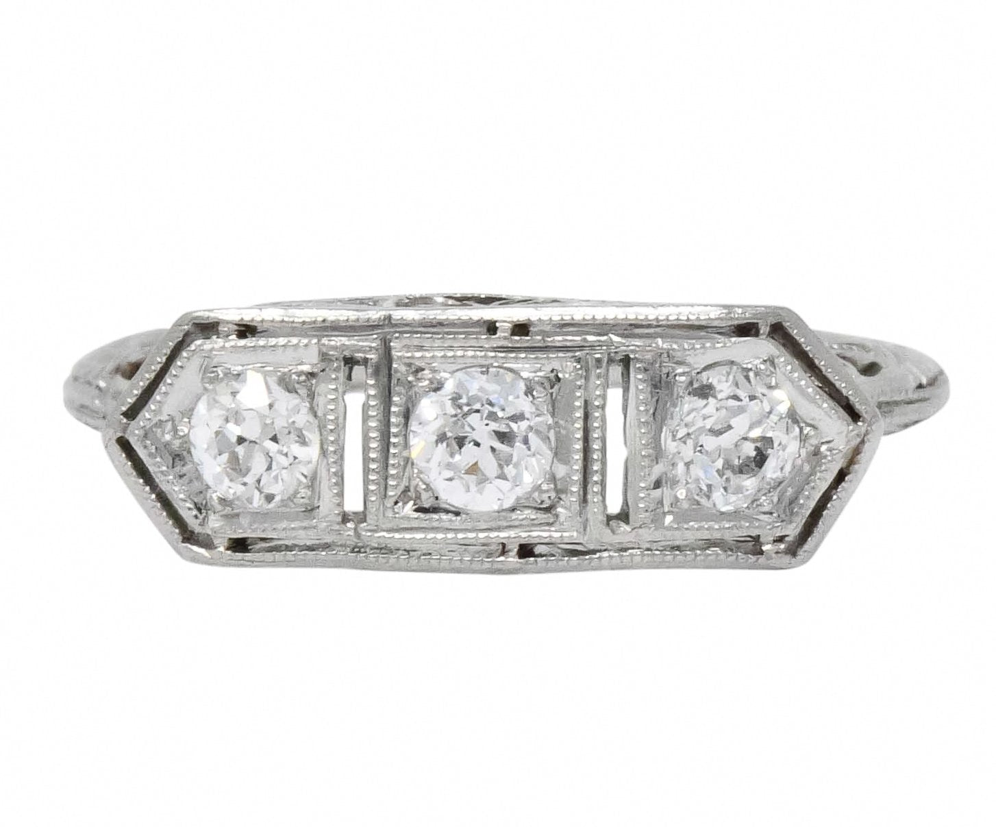 Edwardian 0.45 CTW Old European Diamond Platinum Three Stone Ring - Wilson's Estate Jewelry