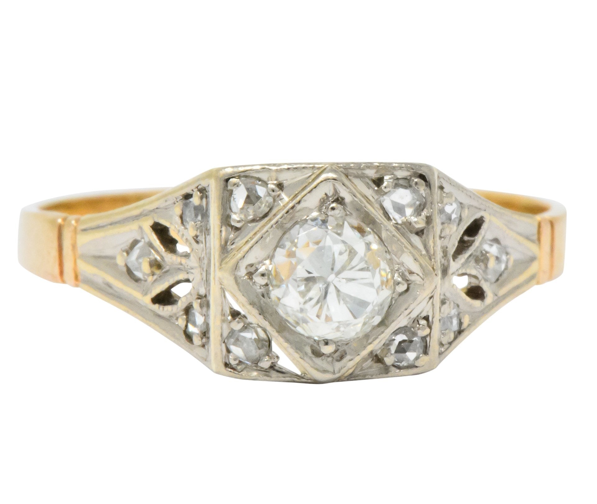 Edwardian 0.50 CTW Diamond Platinum 14 Karat Gold Antique Engagement Ring - Wilson's Estate Jewelry