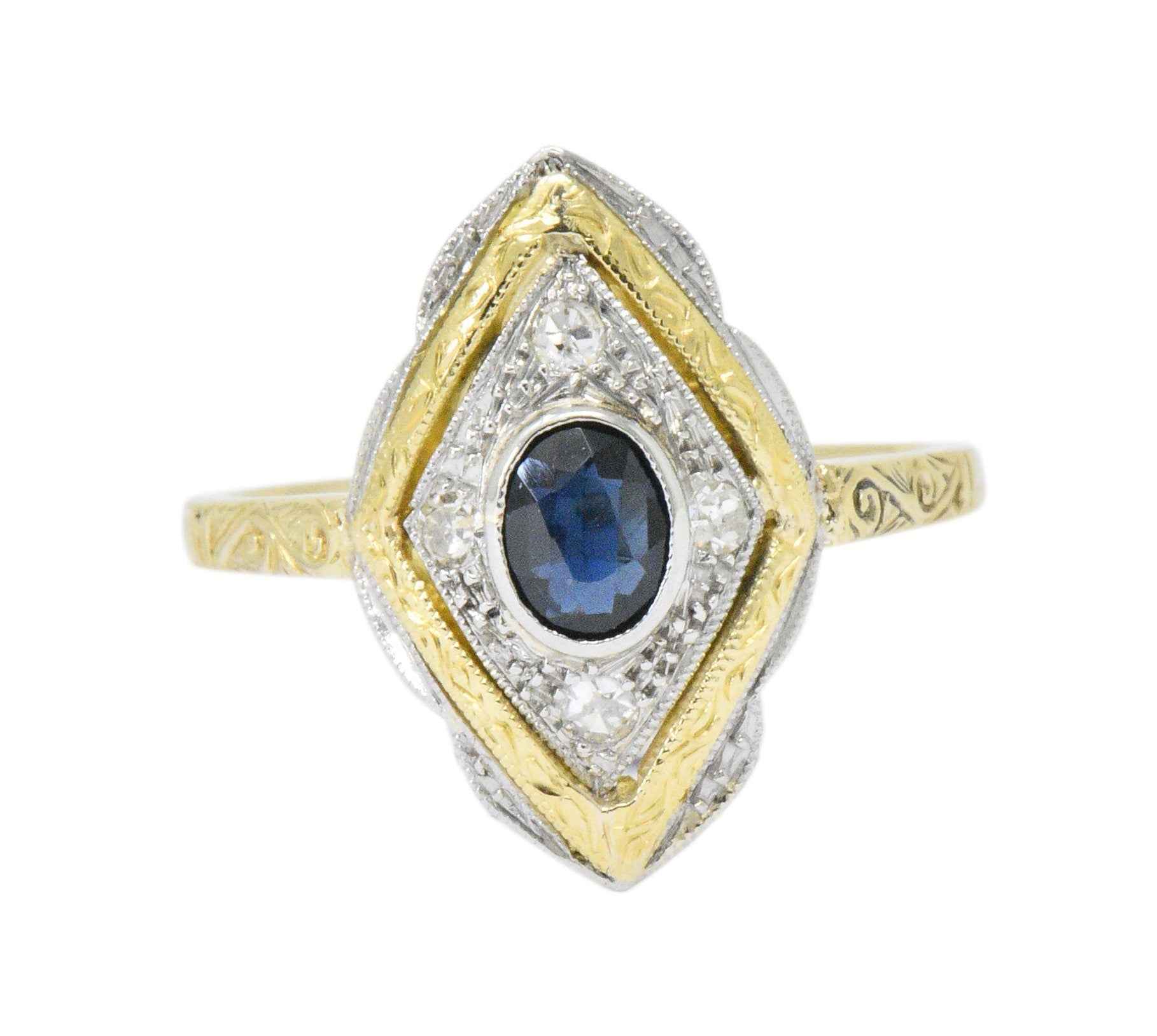 Edwardian 0.50 CTW Sapphire Diamond Platinum-Topped 18 Karat Gold Ring Wilson's Estate Jewelry