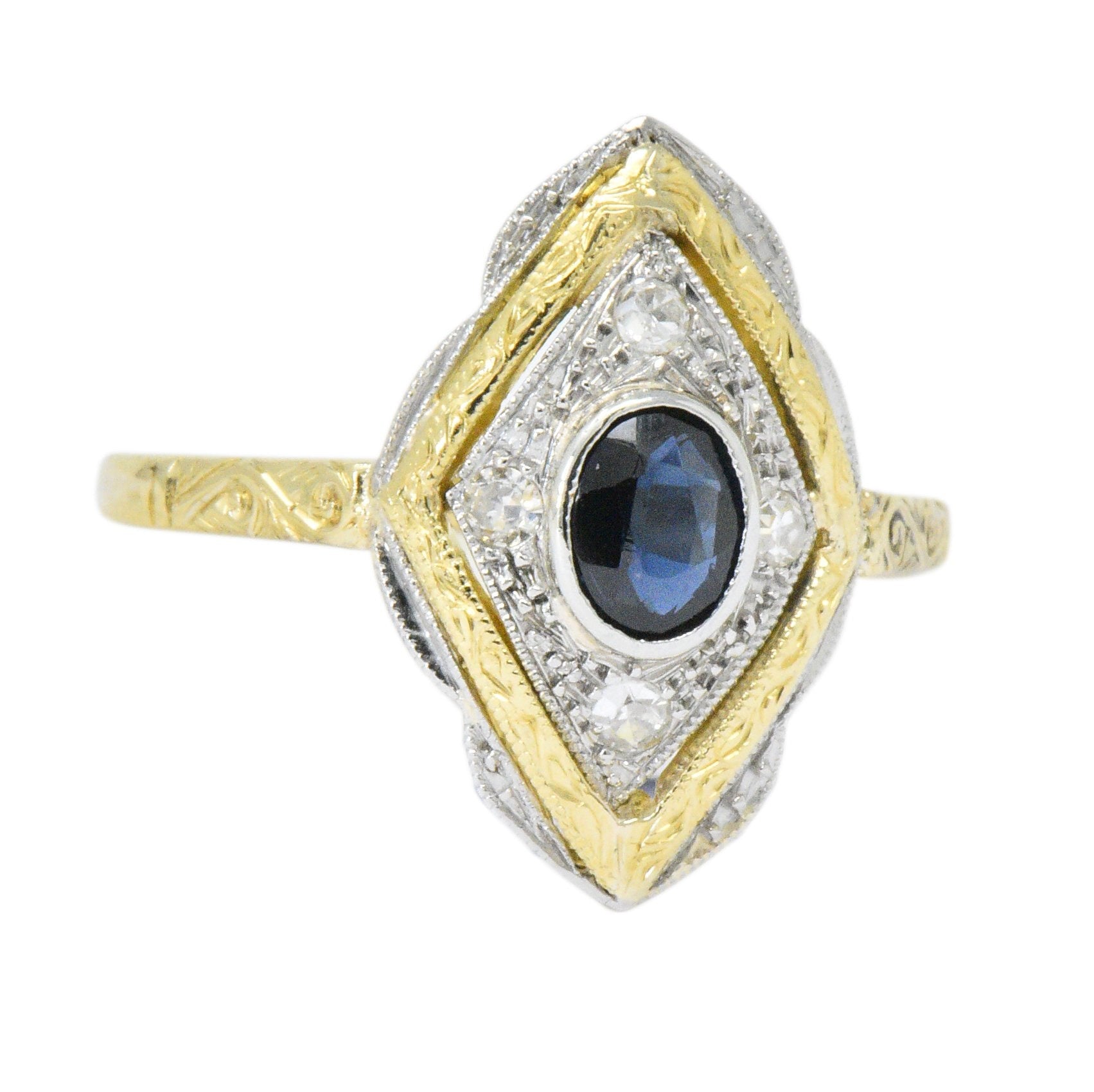 Edwardian 0.50 CTW Sapphire Diamond Platinum-Topped 18 Karat Gold Ring Wilson's Estate Jewelry