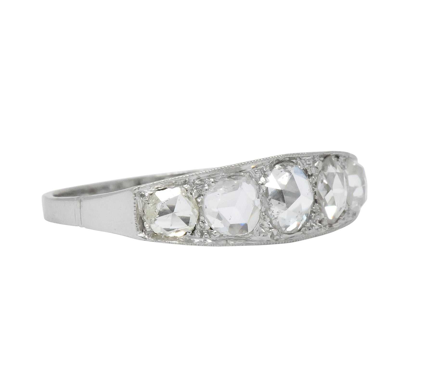 Edwardian 0.55 CTW Rose Cut Diamond Platinum Five Stone Band Ring - Wilson's Estate Jewelry