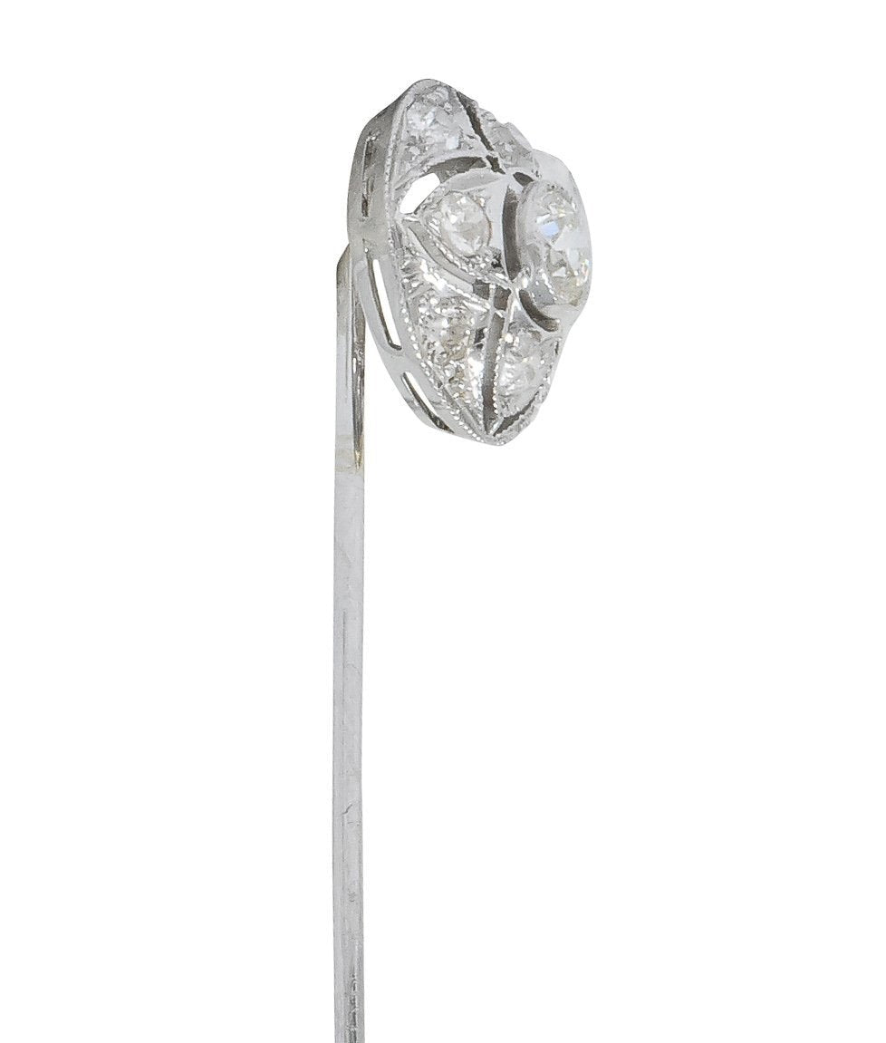 Edwardian 0.64 CTW Old European Diamond Palladium Quatrefoil Stickpin - Wilson's Estate Jewelry