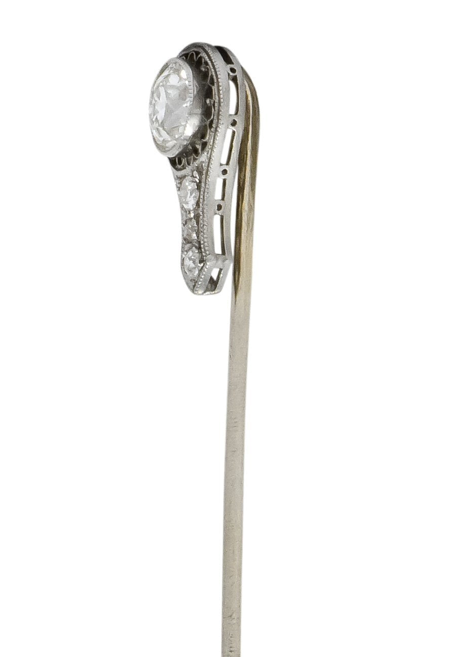 Edwardian 0.80 Carat Diamond Platinum White Gold Filigree Stickpin - Wilson's Estate Jewelry