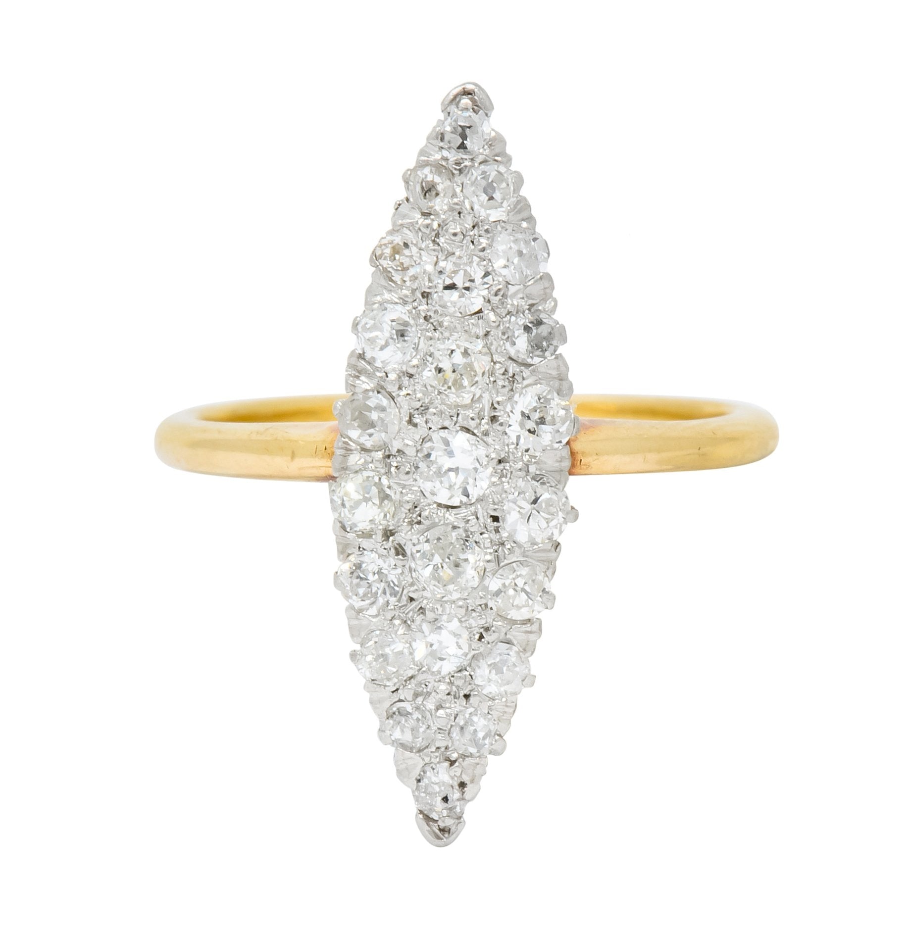 Edwardian 0.88 CTW Diamond Platinum-Topped 14 Karat Gold Navette Cluster Ring - Wilson's Estate Jewelry