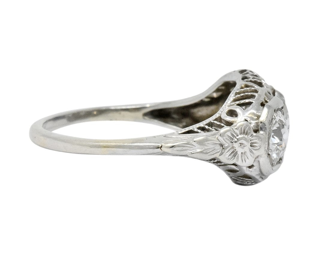 Edwardian 1.00 CTW Diamond Platinum-Topped 14 Karat White Gold Three Stone Ring - Wilson's Estate Jewelry