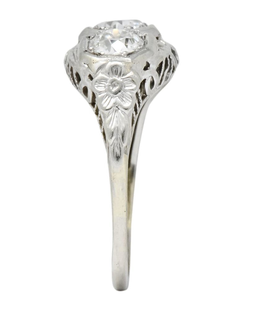 Edwardian 1.00 CTW Diamond Platinum-Topped 14 Karat White Gold Three Stone Ring - Wilson's Estate Jewelry