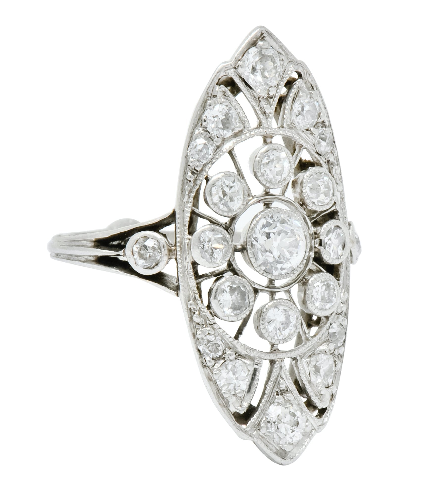 Edwardian 1.10 CTW Diamond Platinum Navette Dinner Ring - Wilson's Estate Jewelry