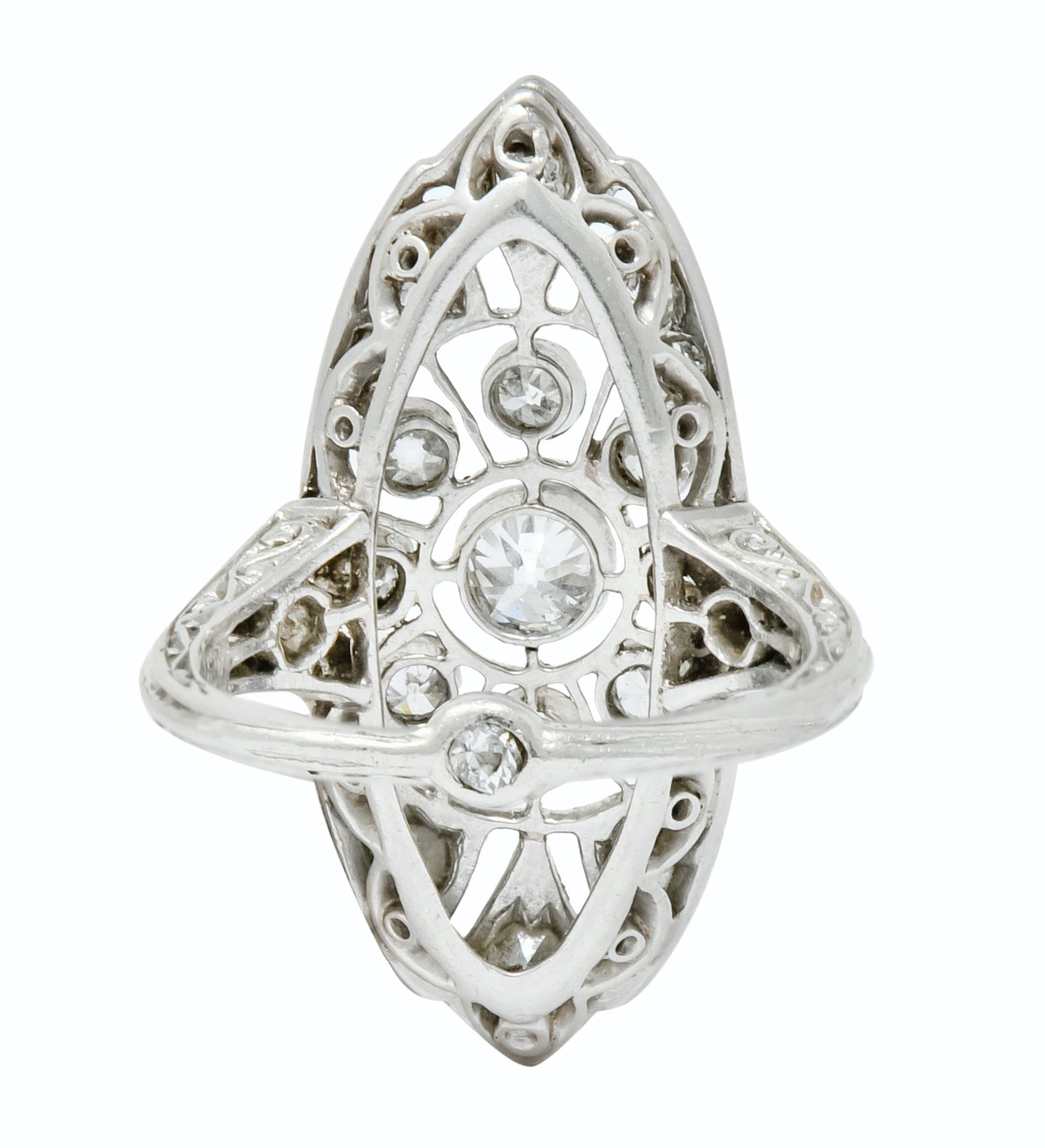 Edwardian 1.10 CTW Diamond Platinum Navette Dinner Ring - Wilson's Estate Jewelry