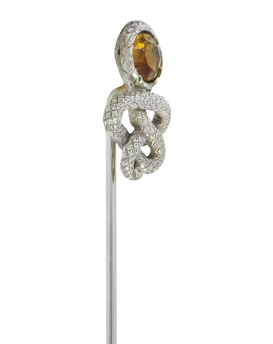 Edwardian 1.15 CTW Tourmaline Platinum Intertwined Snake Stickpin - Wilson's Estate Jewelry