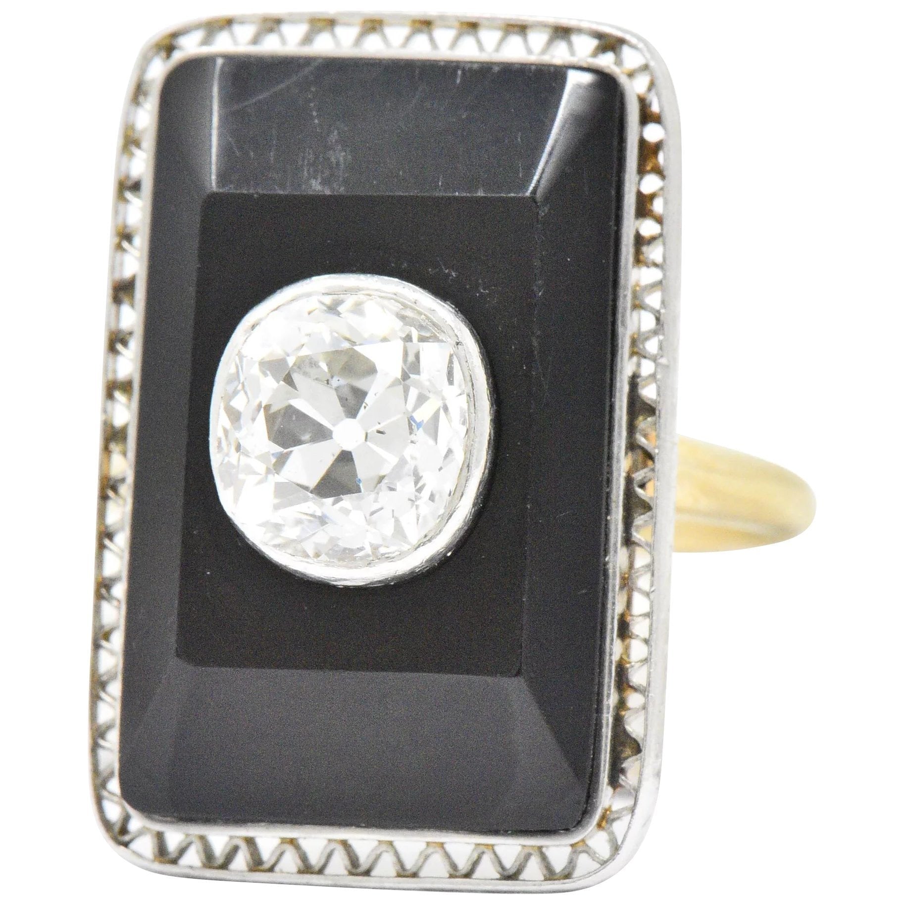 Edwardian 1.20 CTW Diamond Onyx Platinum 14 Karat Gold Ring Wilson's Estate Jewelry