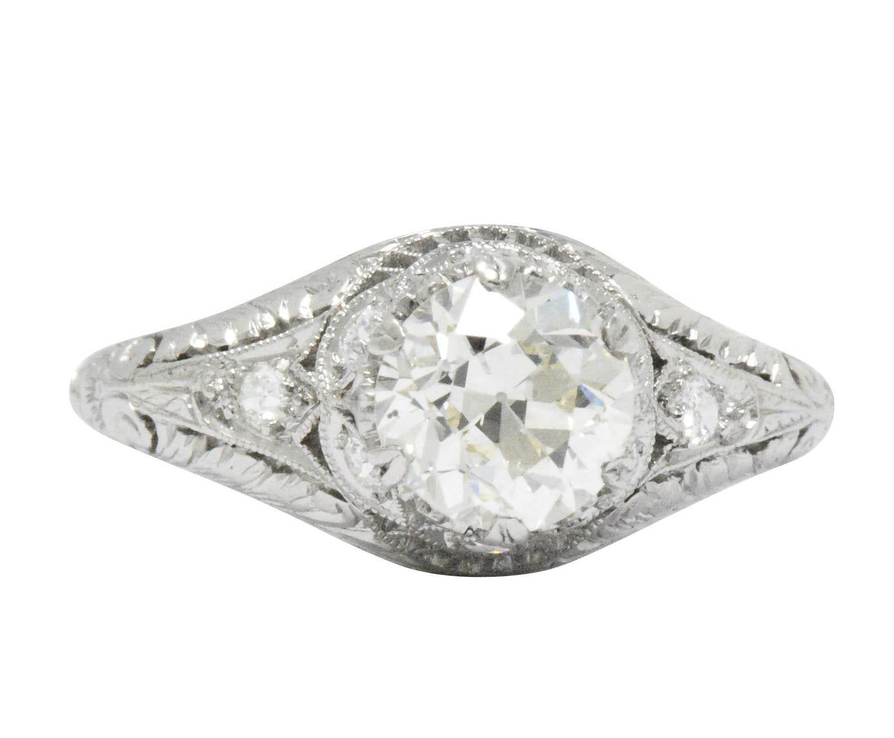 Edwardian 1.23 CTW Diamond And Platinum Engagement Ring GIA Certified Wilson's Estate Jewelry