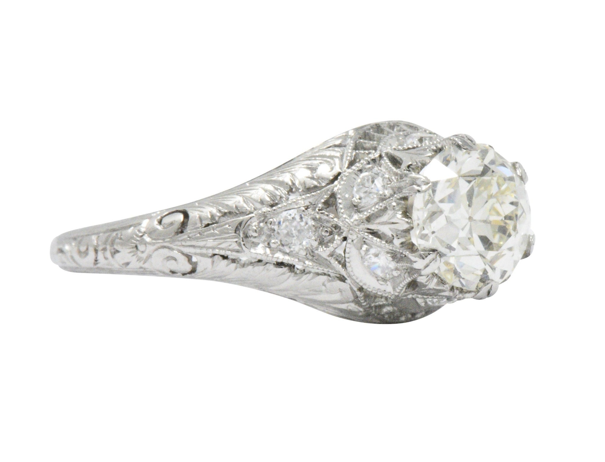 Edwardian 1.23 CTW Diamond And Platinum Engagement Ring GIA Certified Wilson's Estate Jewelry