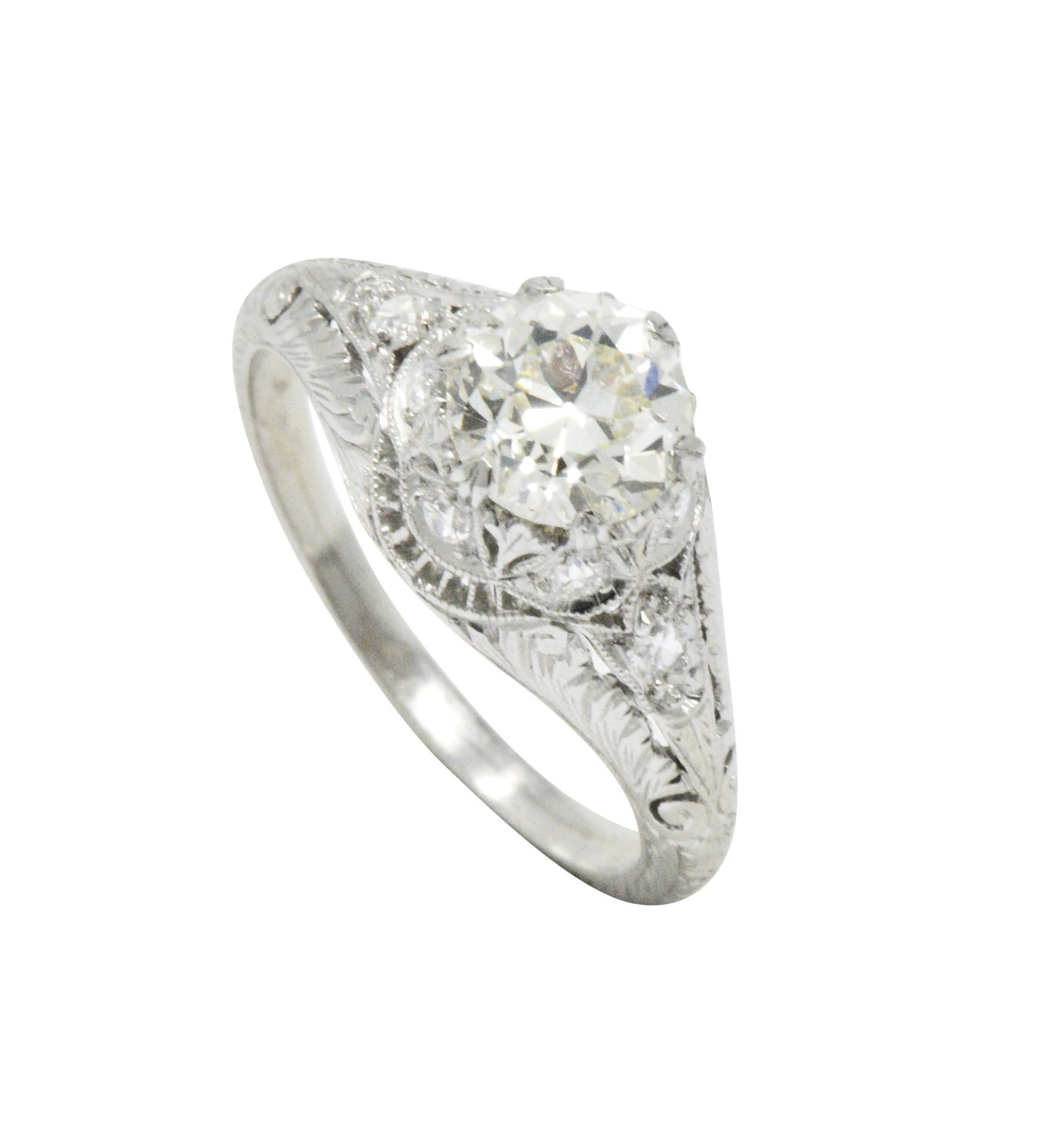 Edwardian 1.23 CTW Diamond And Platinum Engagement Ring GIA Certified Wilson's Estate Jewelry