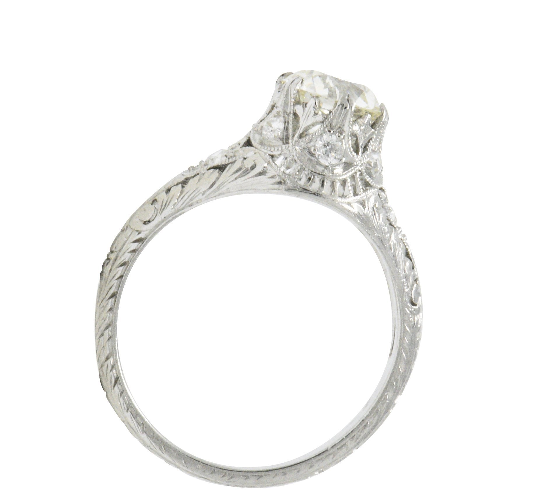 Edwardian 1.23 CTW Diamond And Platinum Engagement Ring GIA Certified Wilson's Estate Jewelry