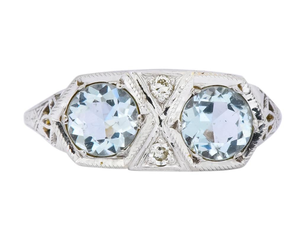 Edwardian 1.30 CTW Aquamarine Diamond Platinum Dinner Ring - Wilson's Estate Jewelry