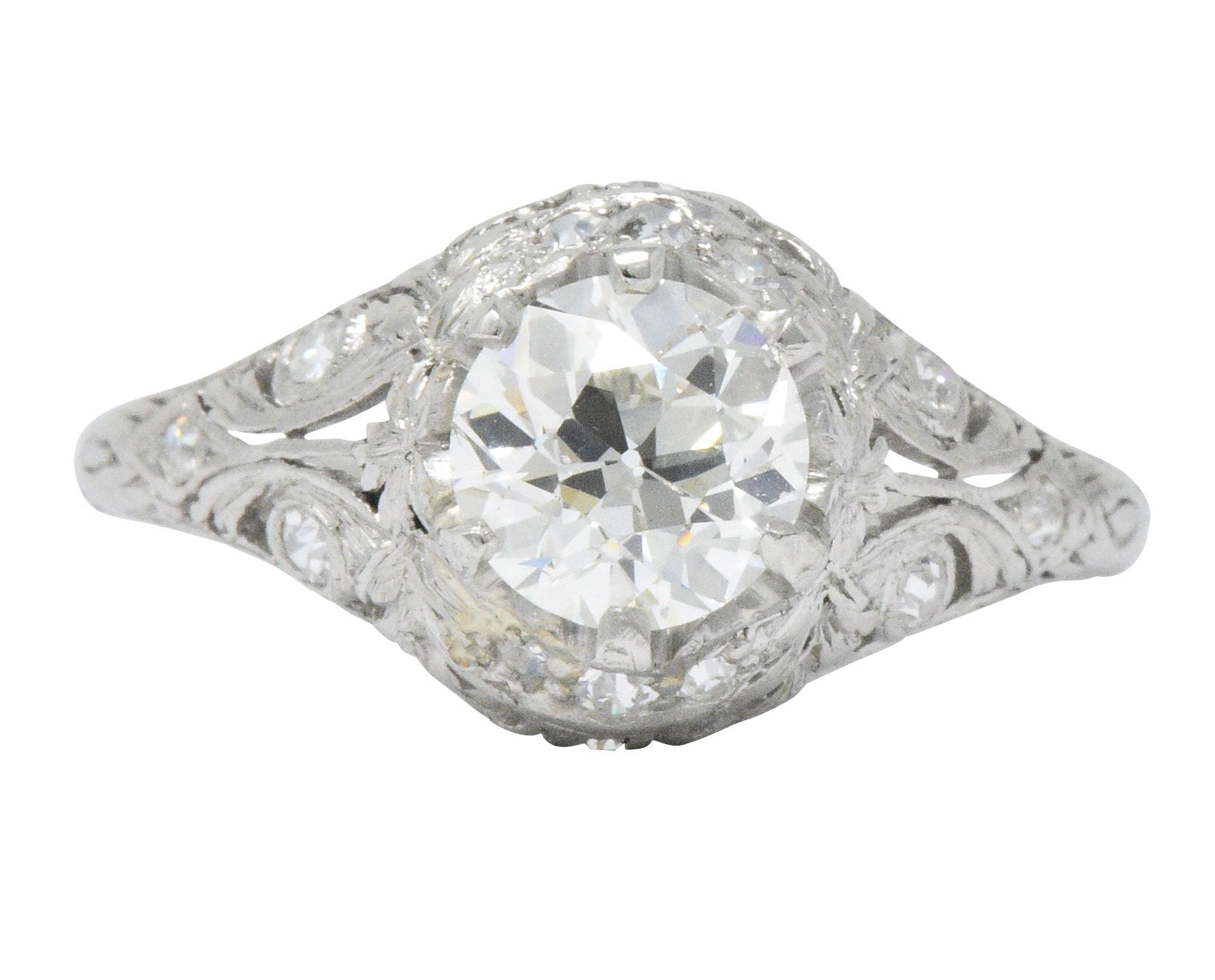 Edwardian 1.36 CTW Diamond Platinum Engagement Ring GIA Wilson's Estate Jewelry