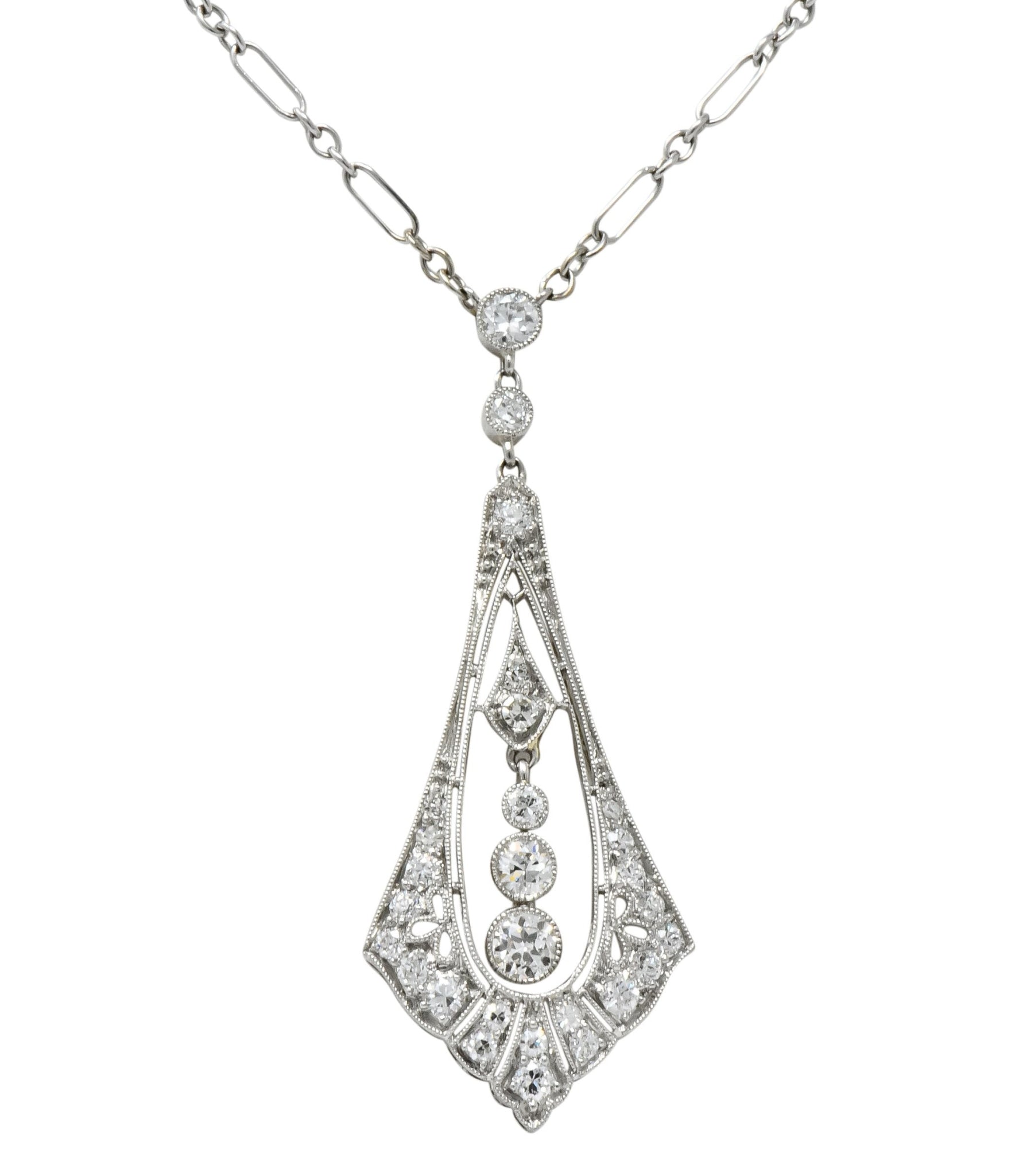 Edwardian 1.40 CTW Diamond Platinum 14 Karat White Gold Drop Necklace Binder Bros. - Wilson's Estate Jewelry