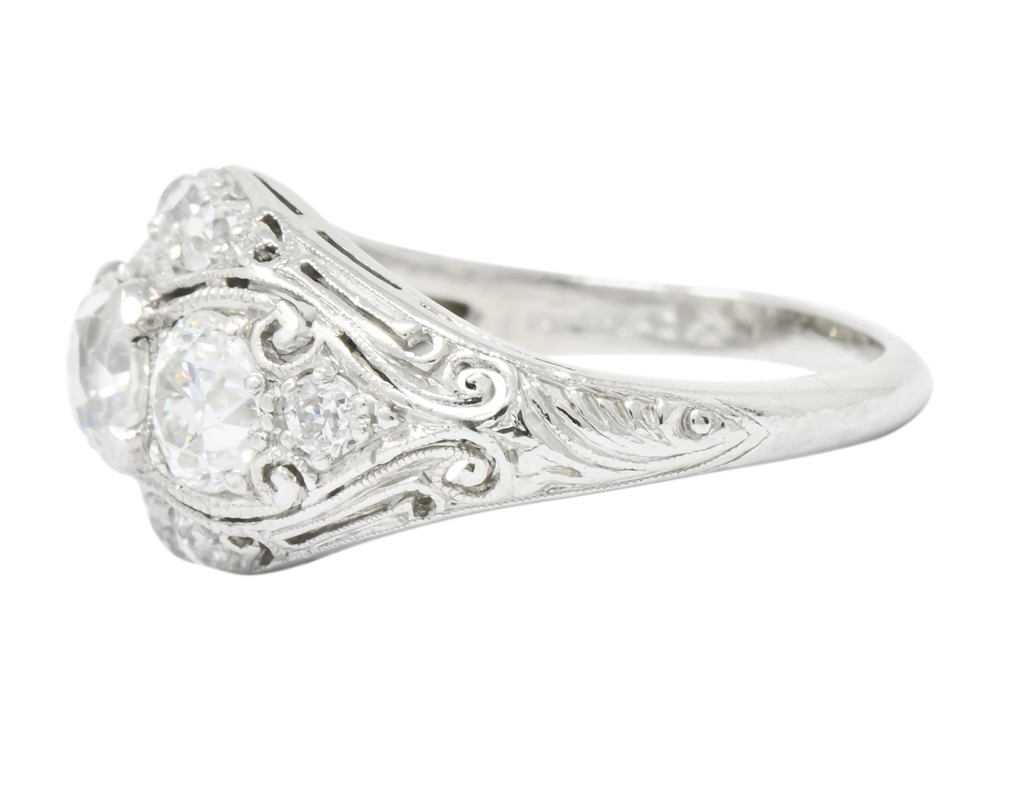 Edwardian 1.45 CTW Old European Diamond Platinum Three Stone Ring - Wilson's Estate Jewelry