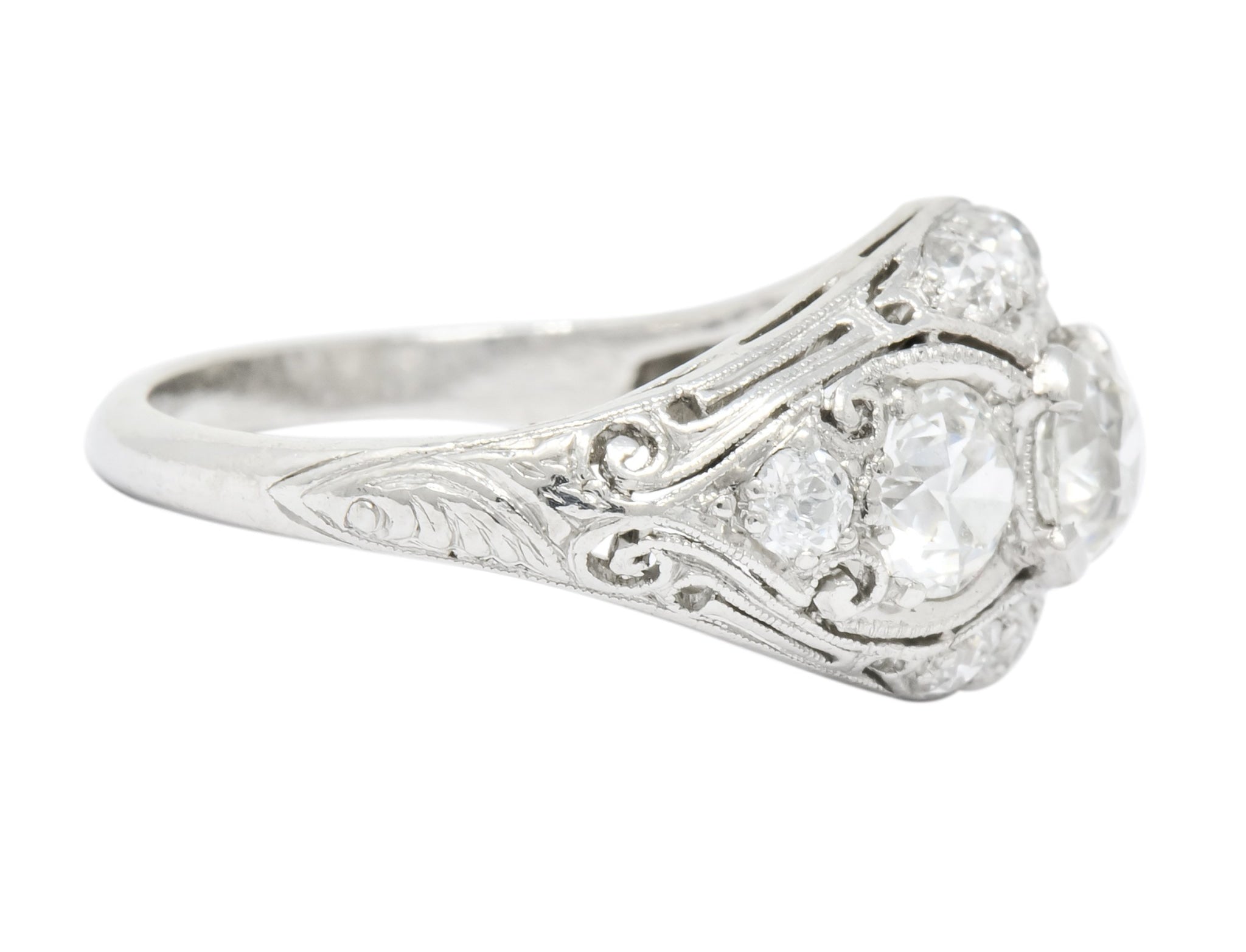 Edwardian 1.45 CTW Old European Diamond Platinum Three Stone Ring - Wilson's Estate Jewelry