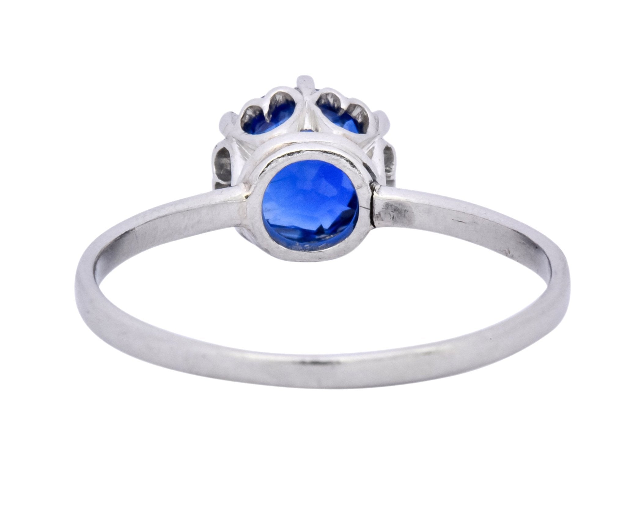 Edwardian 1.59 CTW No Heat Burma Sapphire Platinum Heart Filigree Ring AGL - Wilson's Estate Jewelry