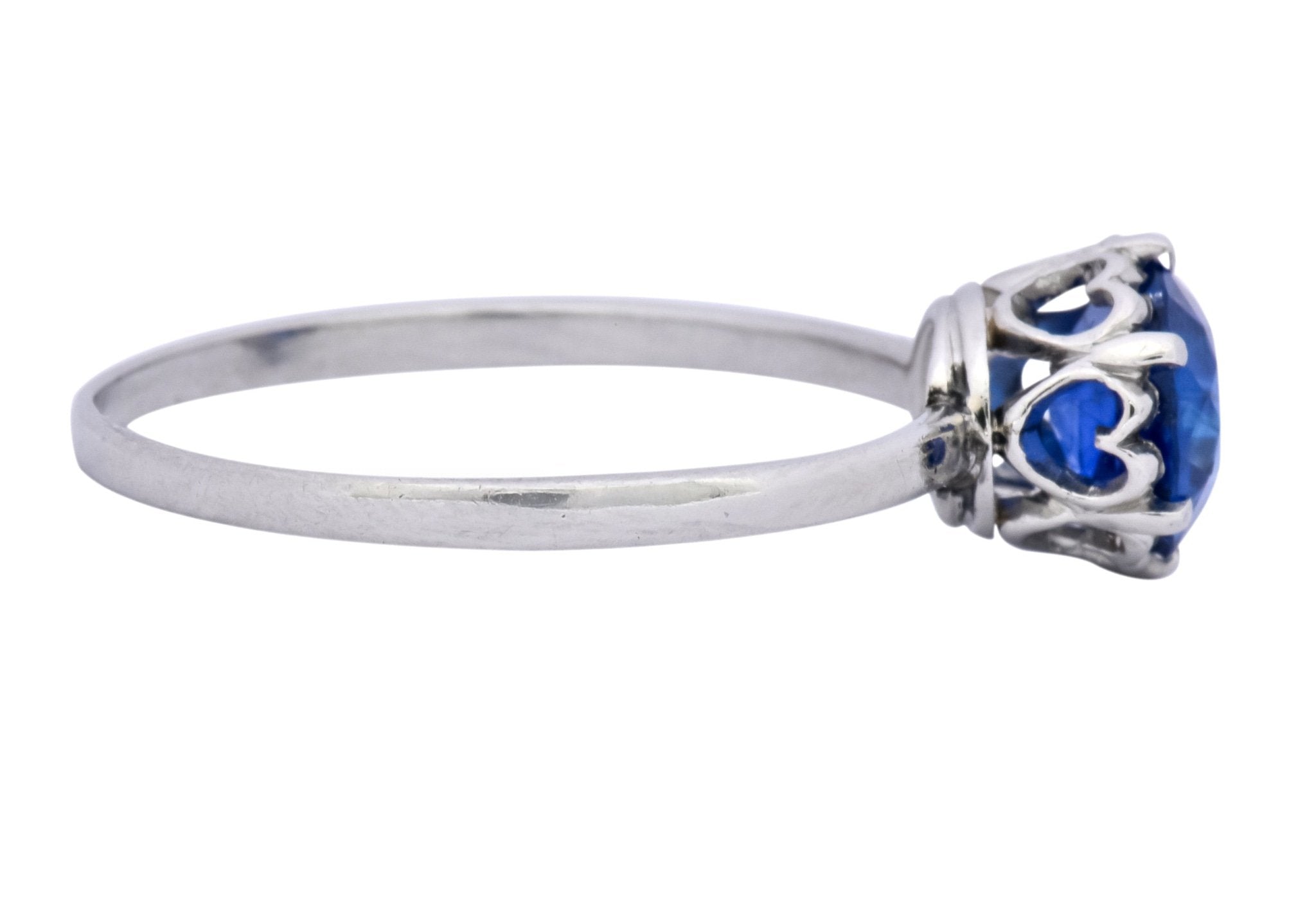 Edwardian 1.59 CTW No Heat Burma Sapphire Platinum Heart Filigree Ring AGL - Wilson's Estate Jewelry