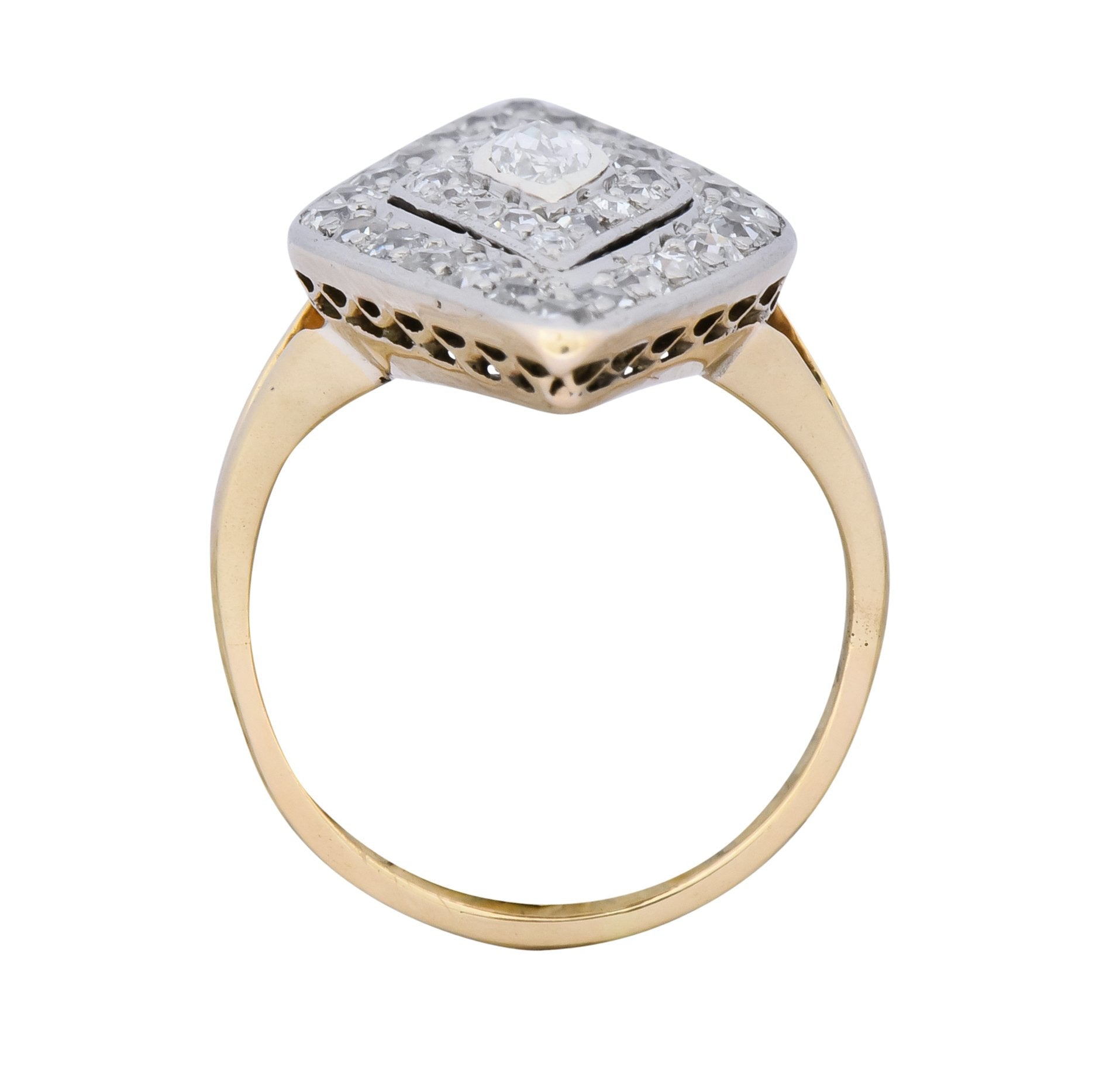 Edwardian 1.60 CTW Diamond Platinum-Topped 14 Karat Gold Navette Dinner Ring - Wilson's Estate Jewelry