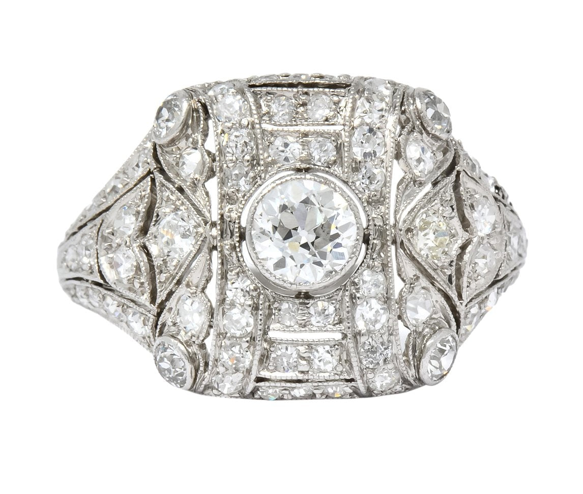 Edwardian 1.60 CTW Old European Cut Diamond Platinum Dinner Ring - Wilson's Estate Jewelry