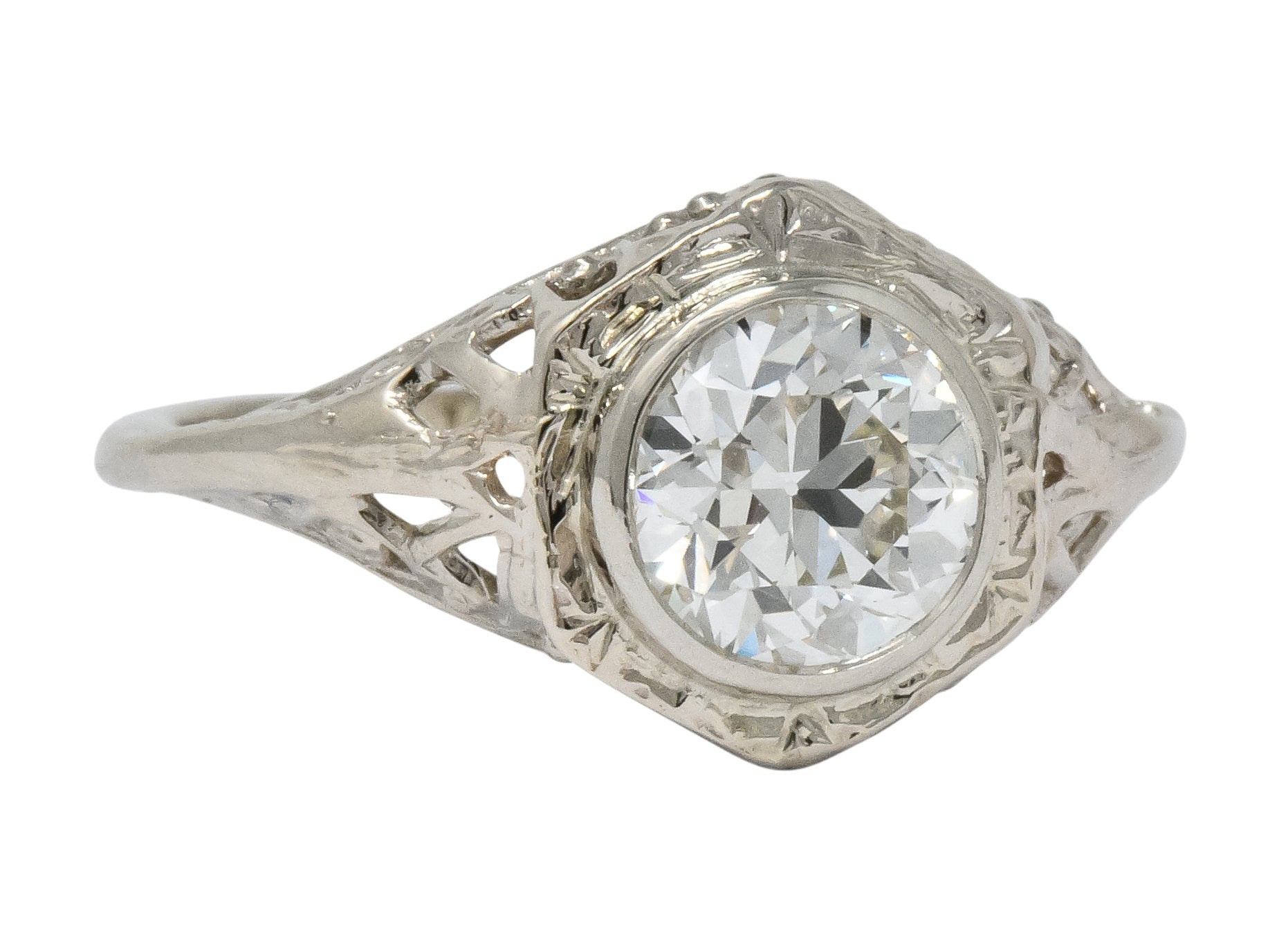 Edwardian 1920's 1.46 CTW Diamond 14 Karat White Gold Engagement Ring GIA - Wilson's Estate Jewelry