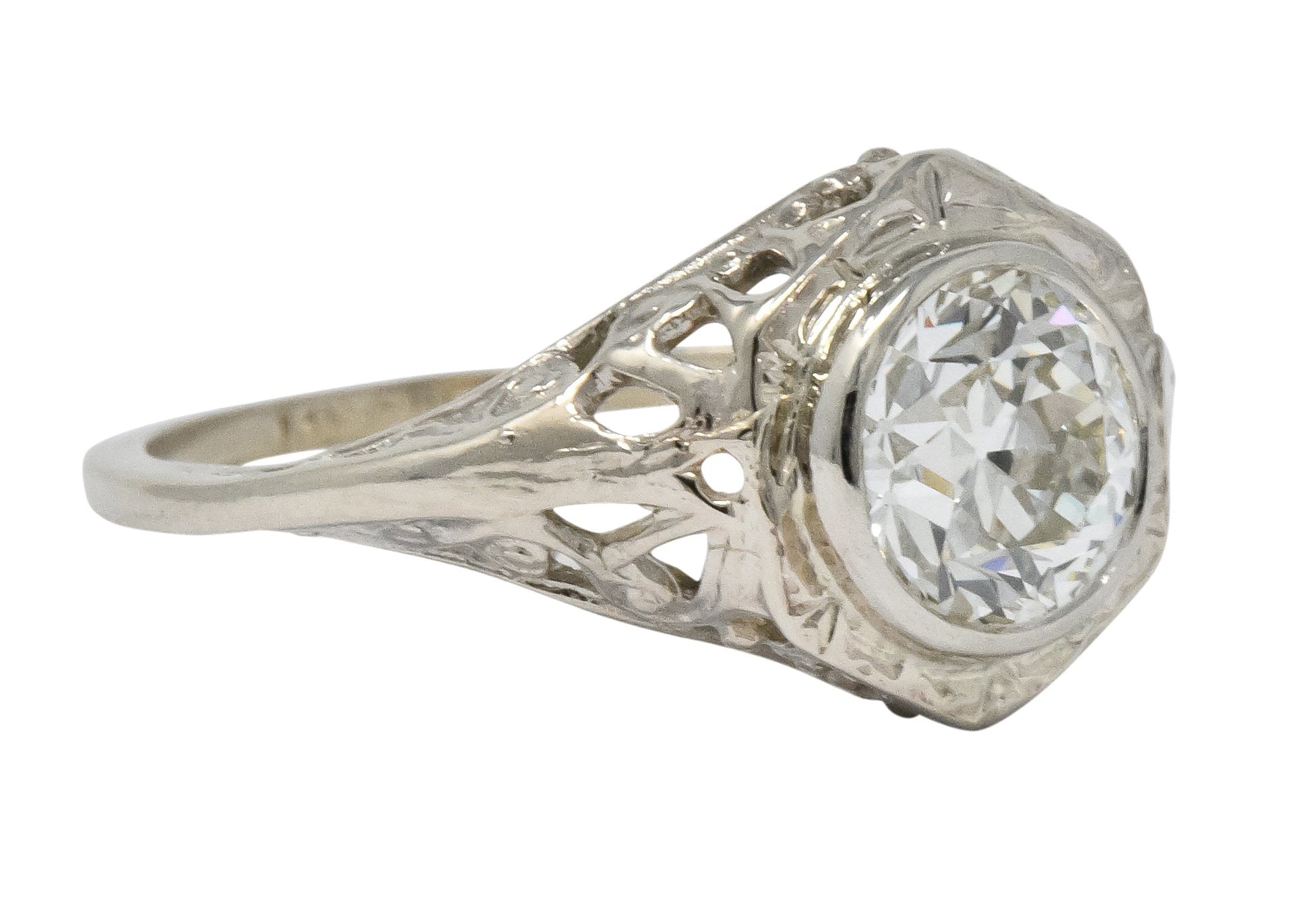 Edwardian 1920's 1.46 CTW Diamond 14 Karat White Gold Engagement Ring GIA - Wilson's Estate Jewelry