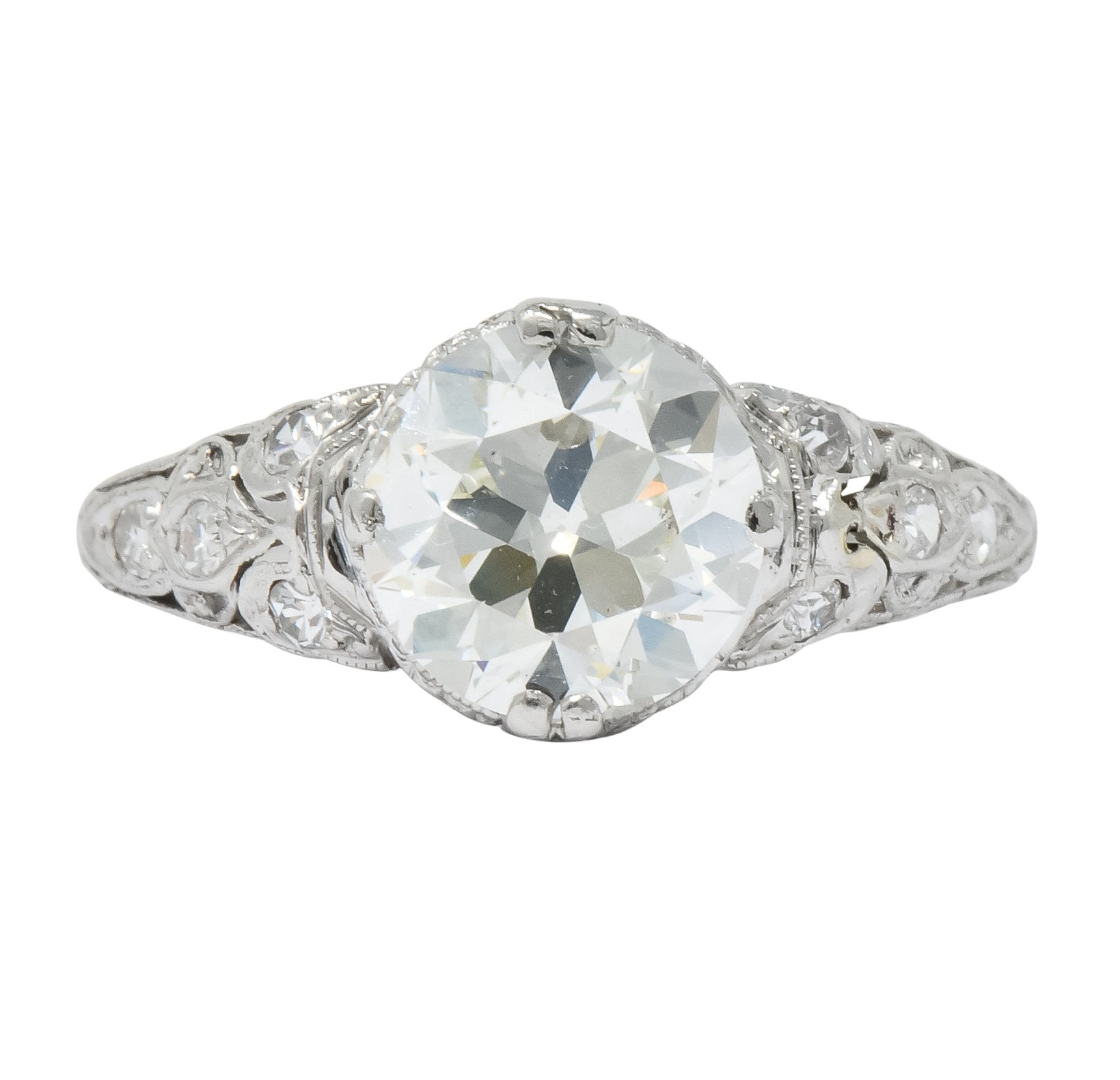 Edwardian 2.13 CTW Old European Diamond Platinum Engagement Ring GIA - Wilson's Estate Jewelry