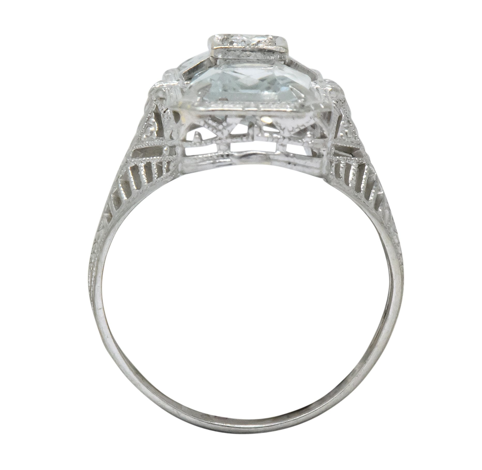 Edwardian 2.60 CTW Aquamarine Diamond 18 Karat White Gold Ring - Wilson's Estate Jewelry