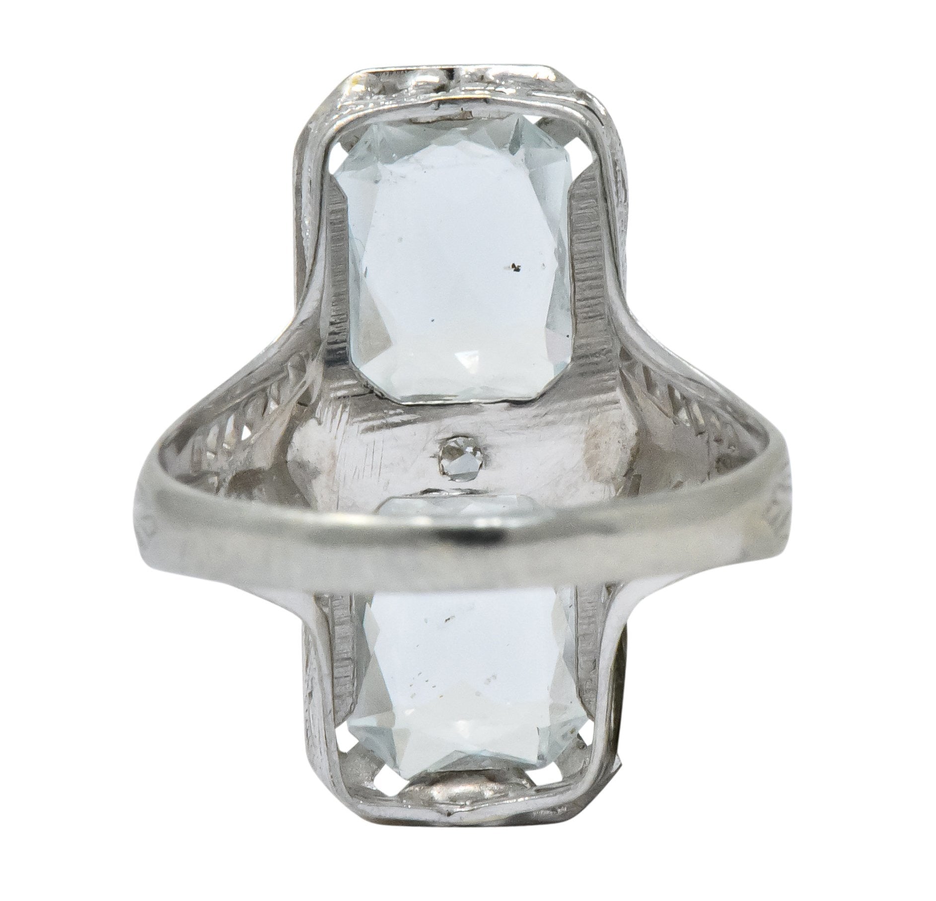 Edwardian 2.60 CTW Aquamarine Diamond 18 Karat White Gold Ring - Wilson's Estate Jewelry