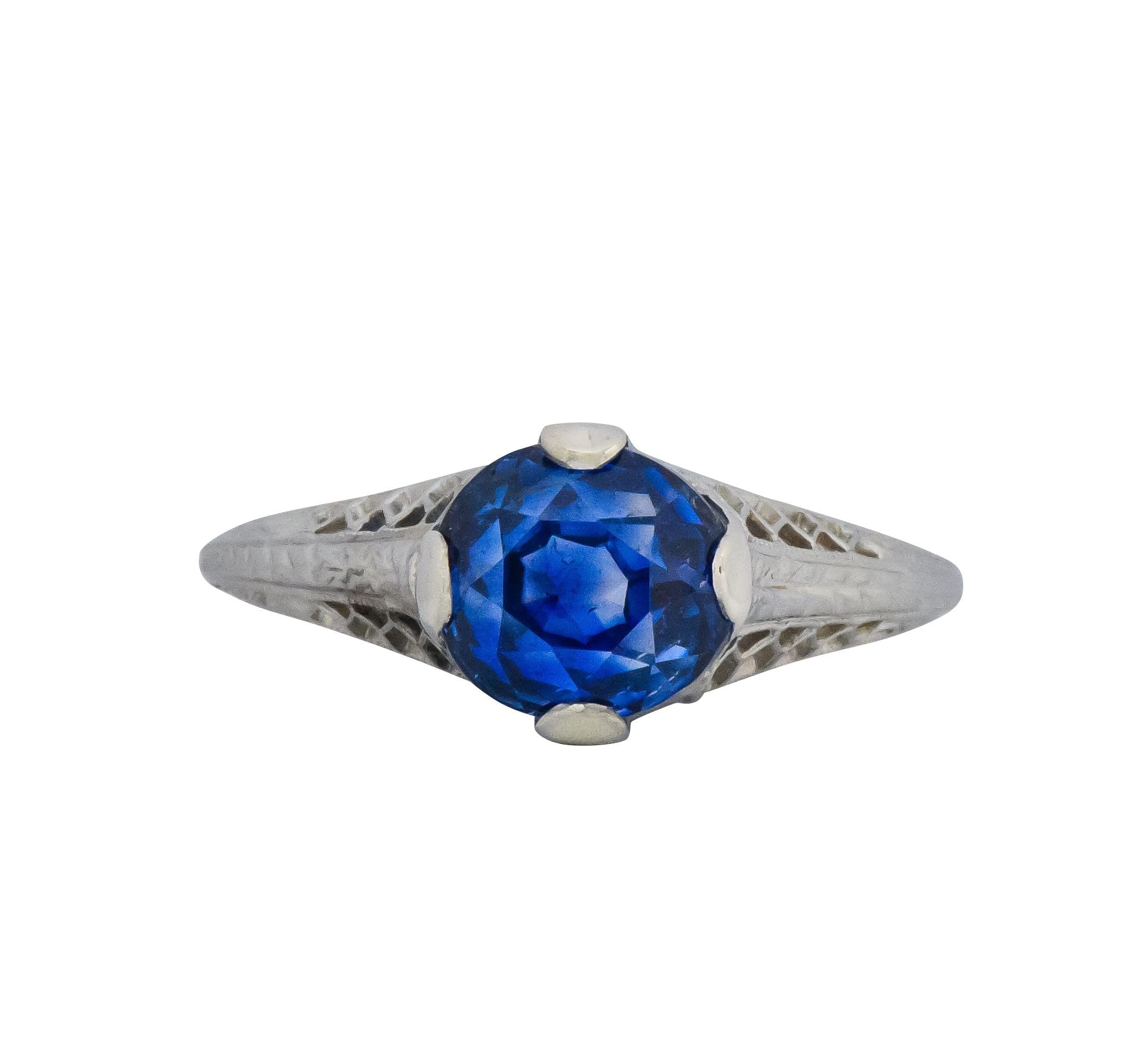 Edwardian 2.91 CTW No Heat Ceylon Sapphire 18 Karat White Gold Ring AGL Wilson's Estate Jewelry