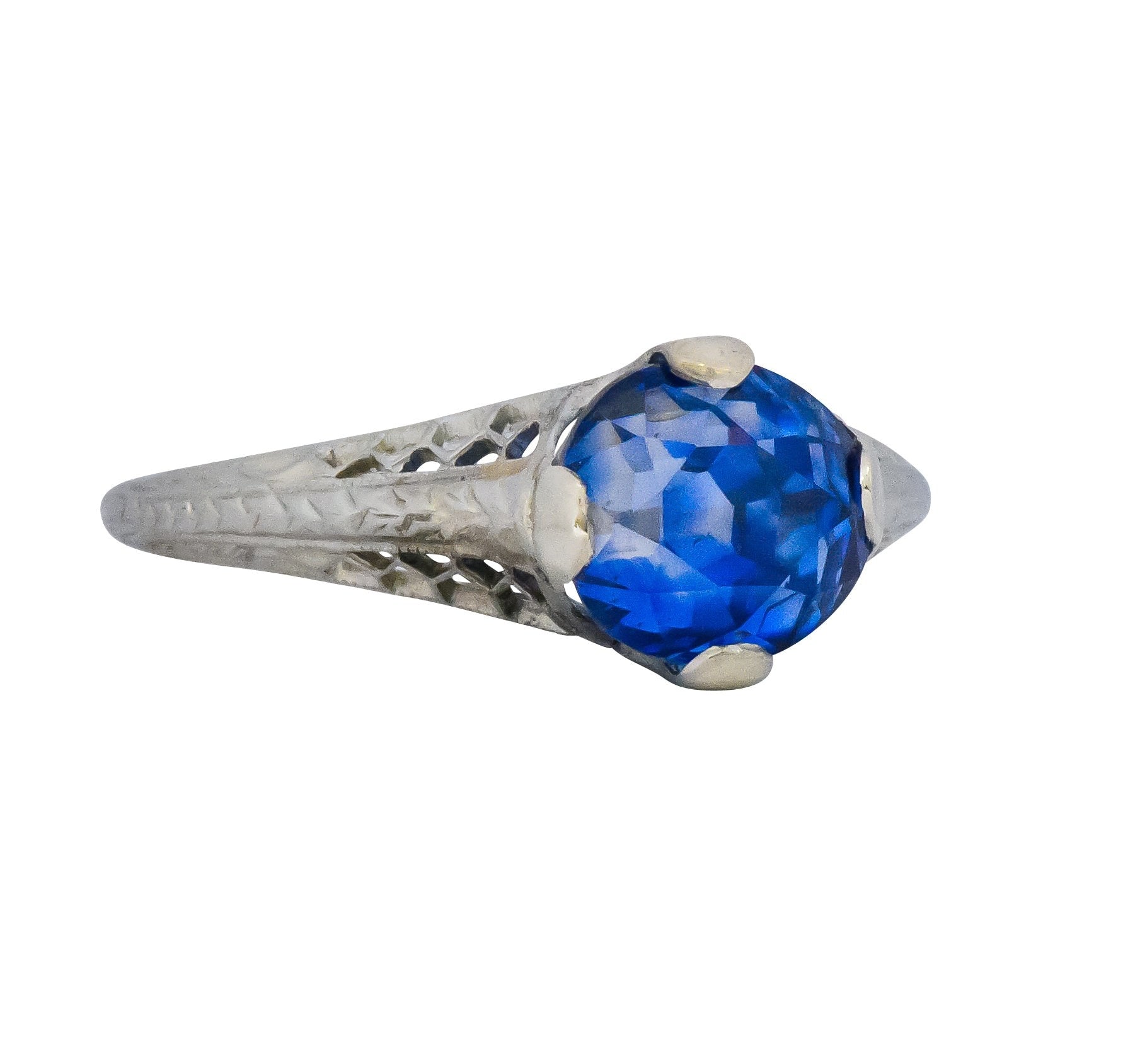 Edwardian 2.91 CTW No Heat Ceylon Sapphire 18 Karat White Gold Ring AGL Wilson's Estate Jewelry