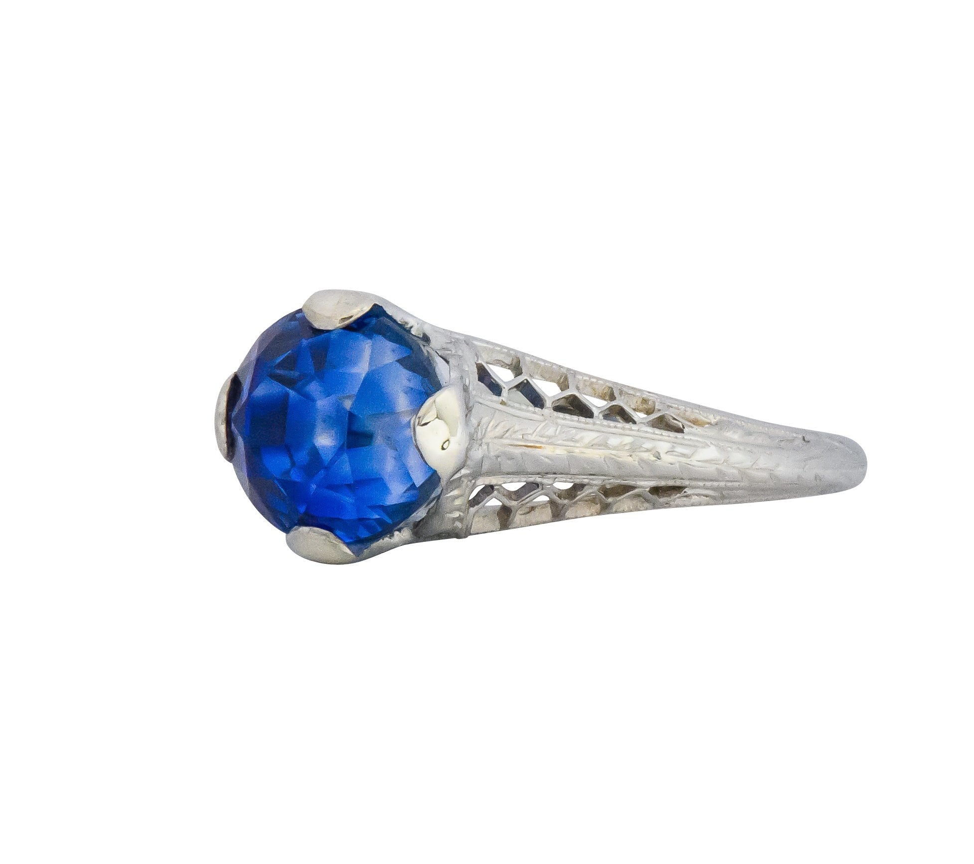 Edwardian 2.91 CTW No Heat Ceylon Sapphire 18 Karat White Gold Ring AGL Wilson's Estate Jewelry