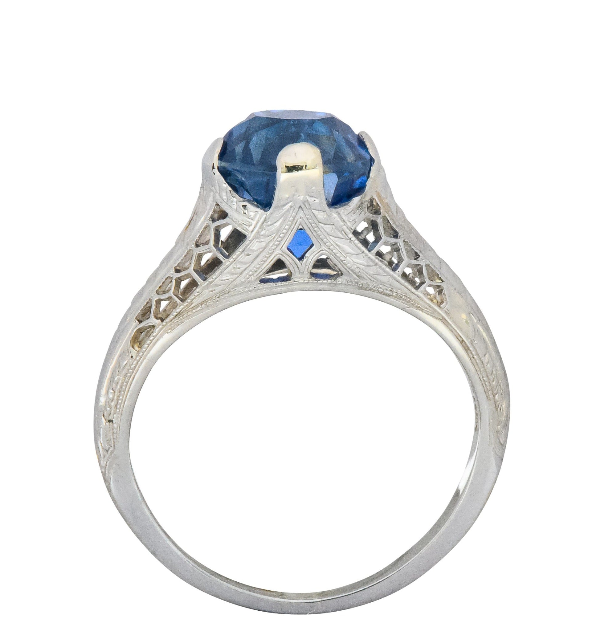 Edwardian 2.91 CTW No Heat Ceylon Sapphire 18 Karat White Gold Ring AGL Wilson's Estate Jewelry