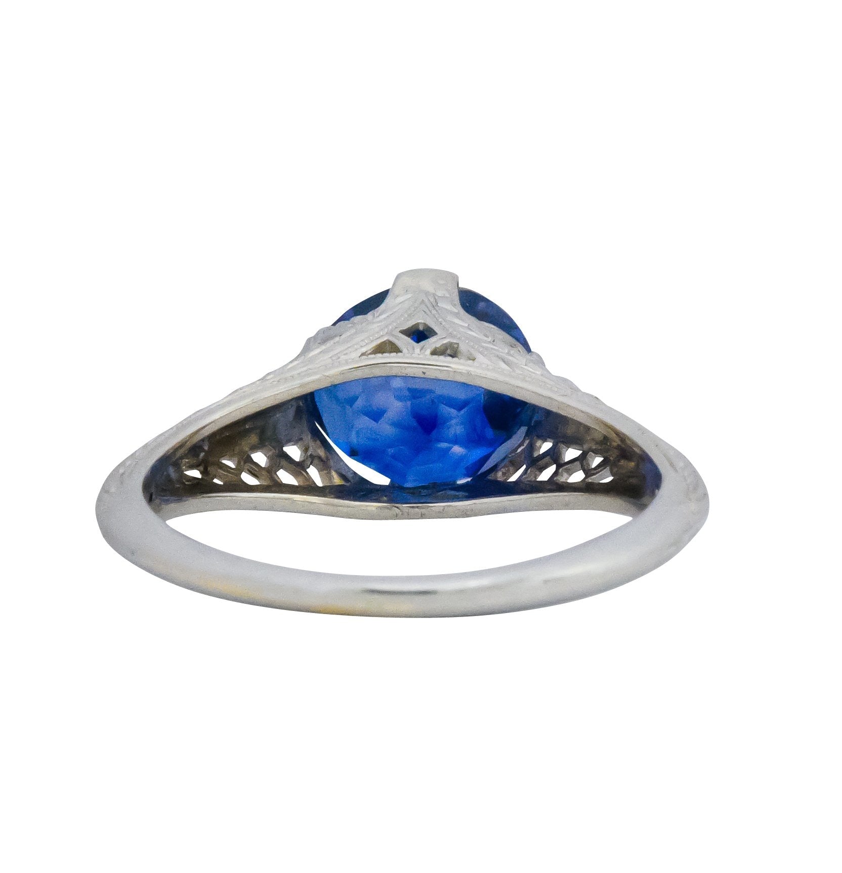 Edwardian 2.91 CTW No Heat Ceylon Sapphire 18 Karat White Gold Ring AGL Wilson's Estate Jewelry