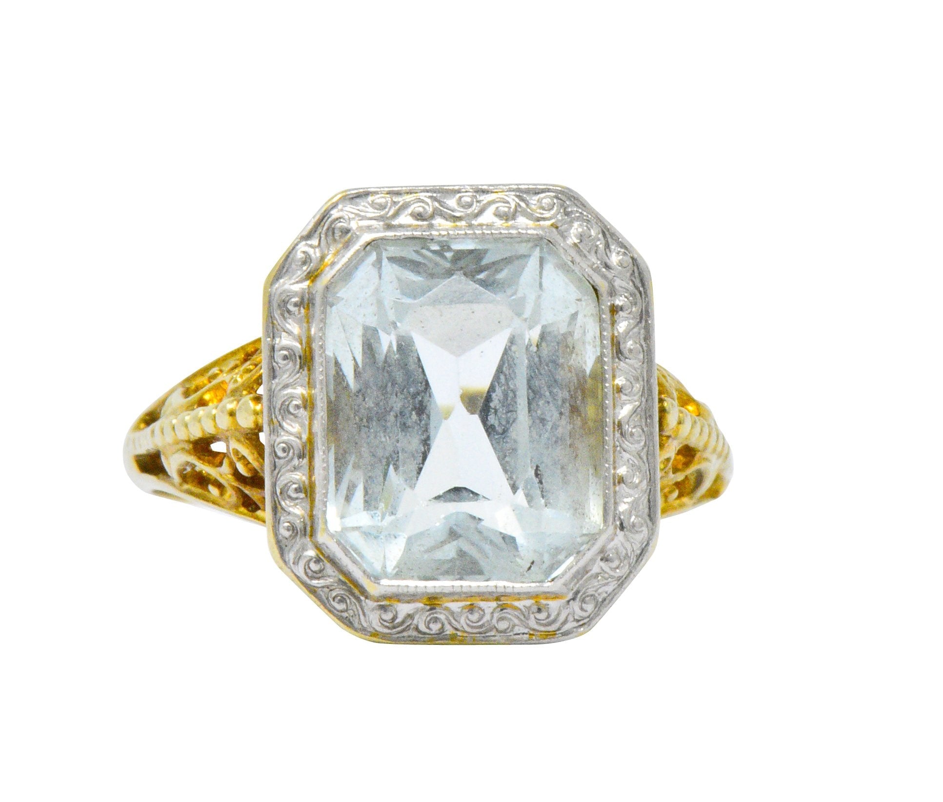 Edwardian 3.00 CTW Aquamarine Platinum-Topped 14 Karat Gold Ring Wilson's Estate Jewelry