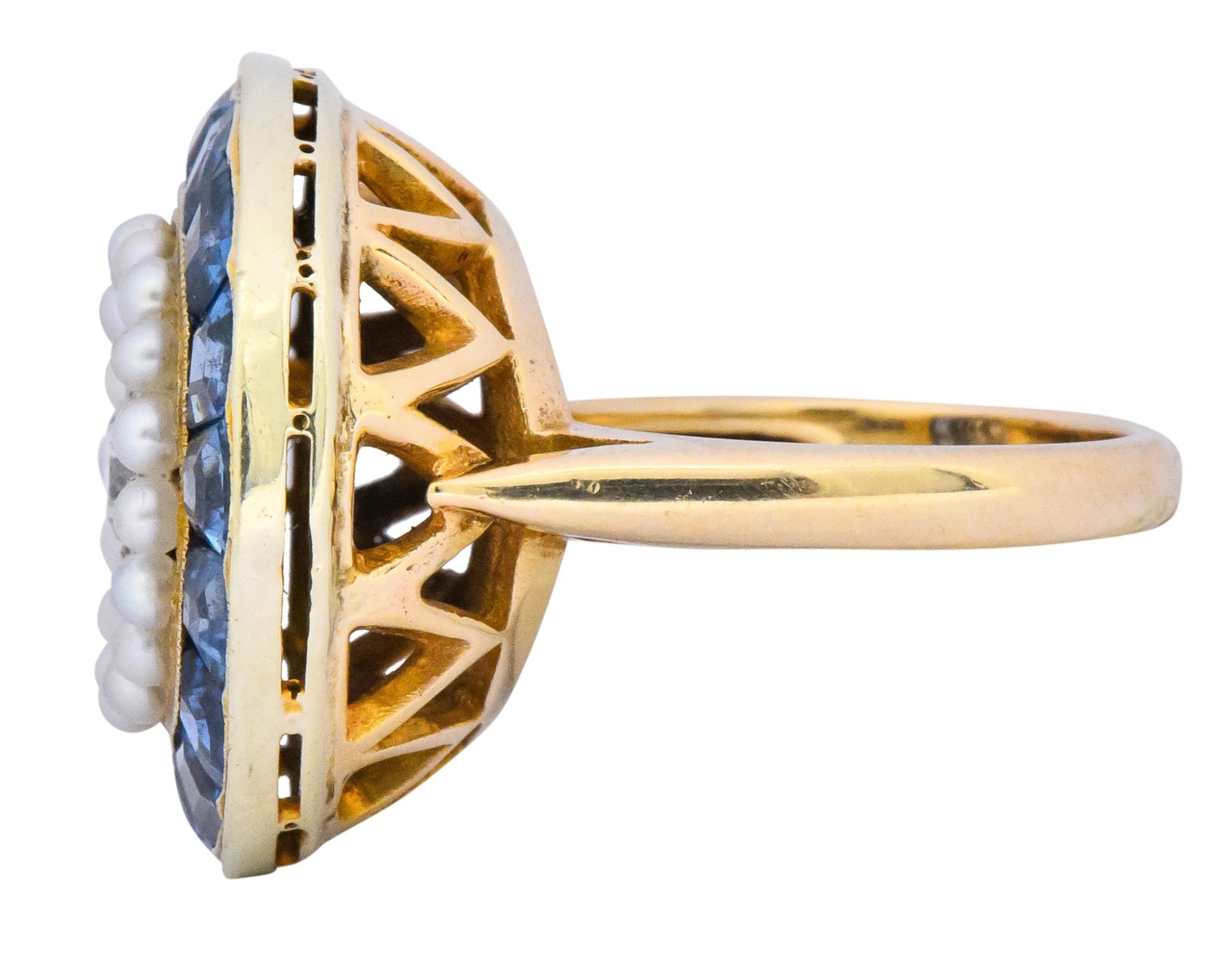 Edwardian 4.00 CTW Diamond Pearl Sapphire Platinum 14 Karat Gold Cocktail Ring - Wilson's Estate Jewelry