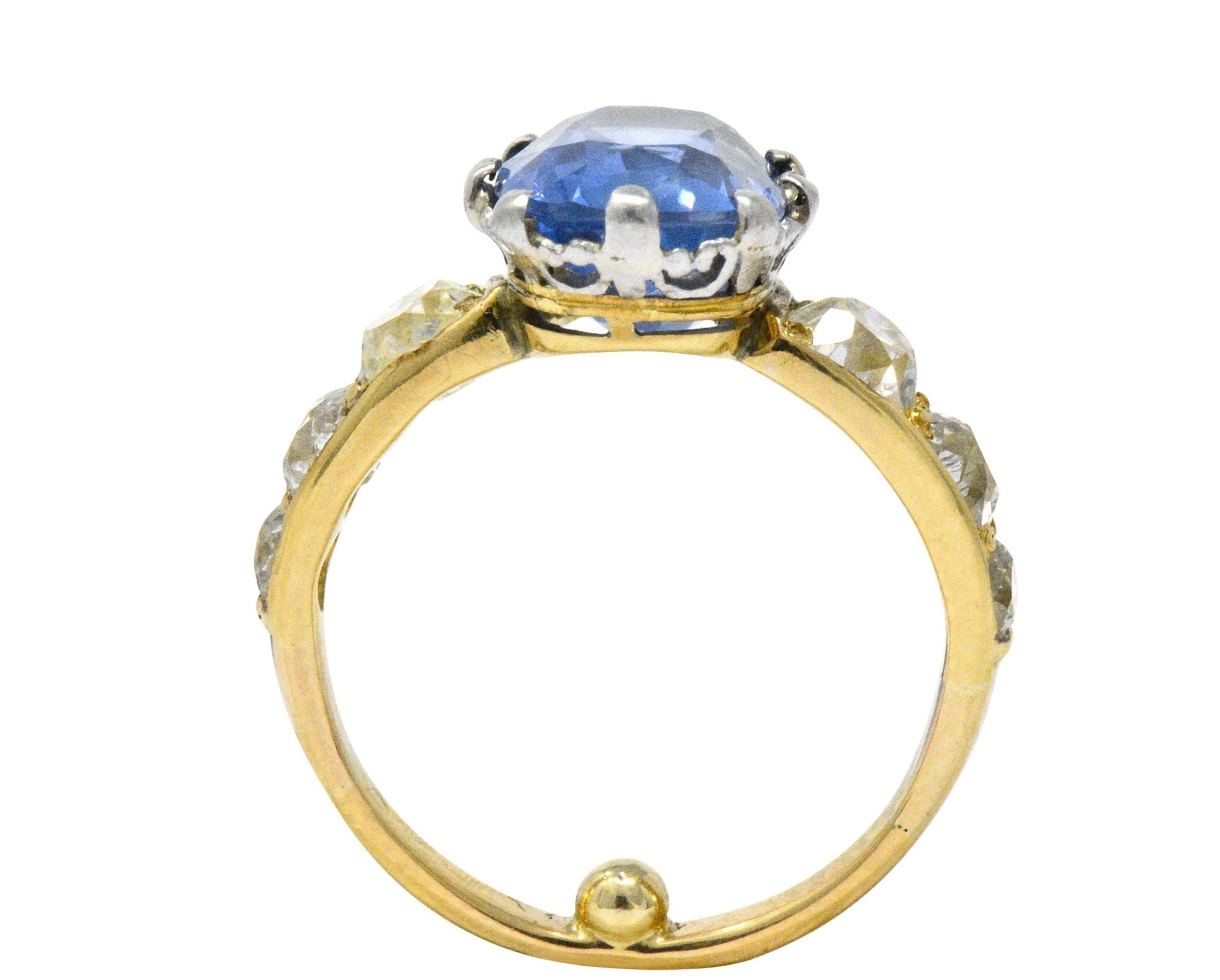 Edwardian 8.66 CTW Ceylon Sapphire Diamond Platinum 18 Karat Gold Ring Wilson's Estate Jewelry