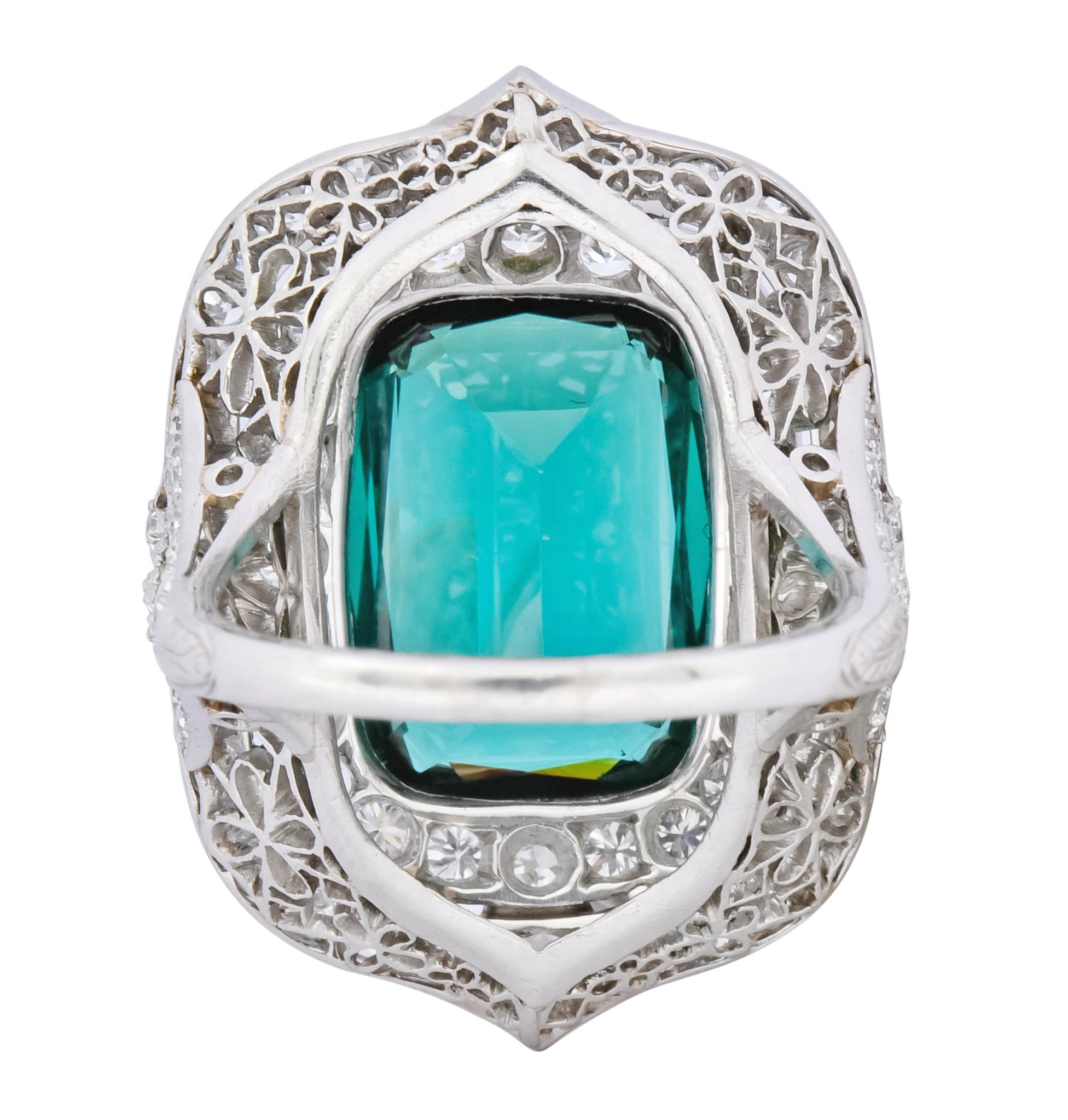 Edwardian 9.90 CTW Green Tourmaline Diamond Platinum Belle Epoque Ring - Wilson's Estate Jewelry