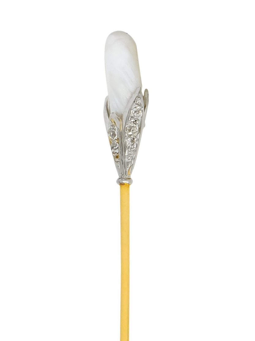 Edwardian Baroque Pearl Diamond Platinum Gold Stickpin - Wilson's Estate Jewelry