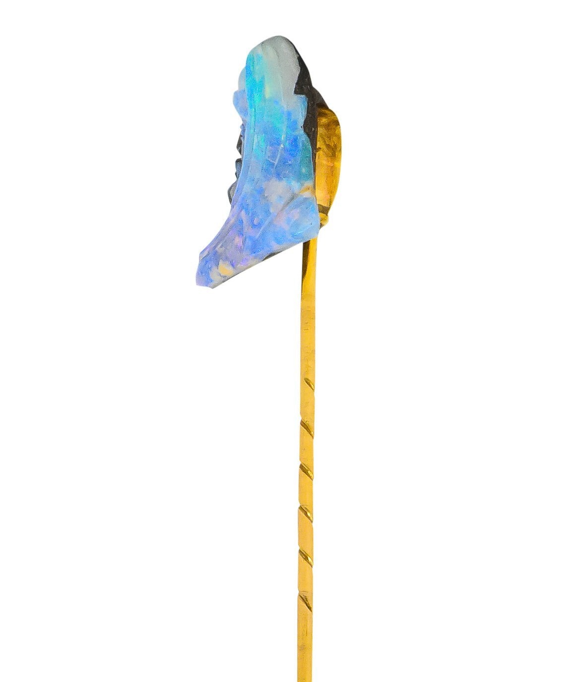 Edwardian Carved Boulder Opal 14 Karat Gold Cameo Stickpin - Wilson's Estate Jewelry